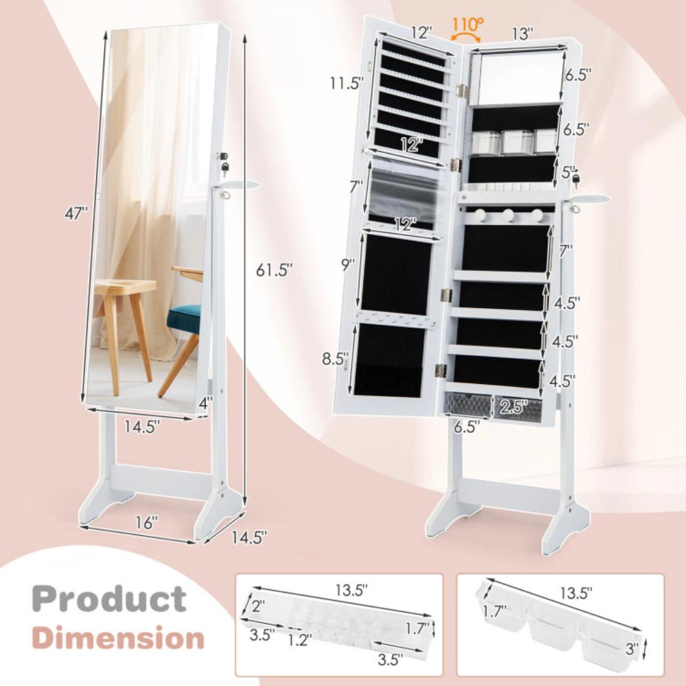Hivvago Freestanding Jewelry Cabinet with Full Length Mirror