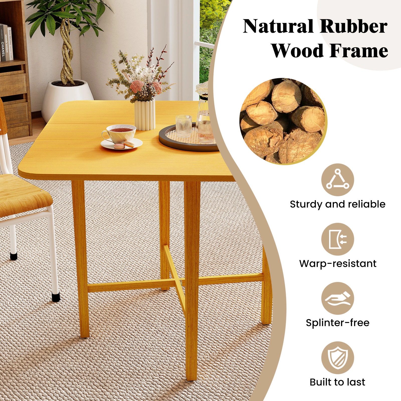 SUGIFT Foldable Drop Leaf Dining Table for 2-4 People 180-lb Capacity Rubber Wood Legs Natural/Walnut