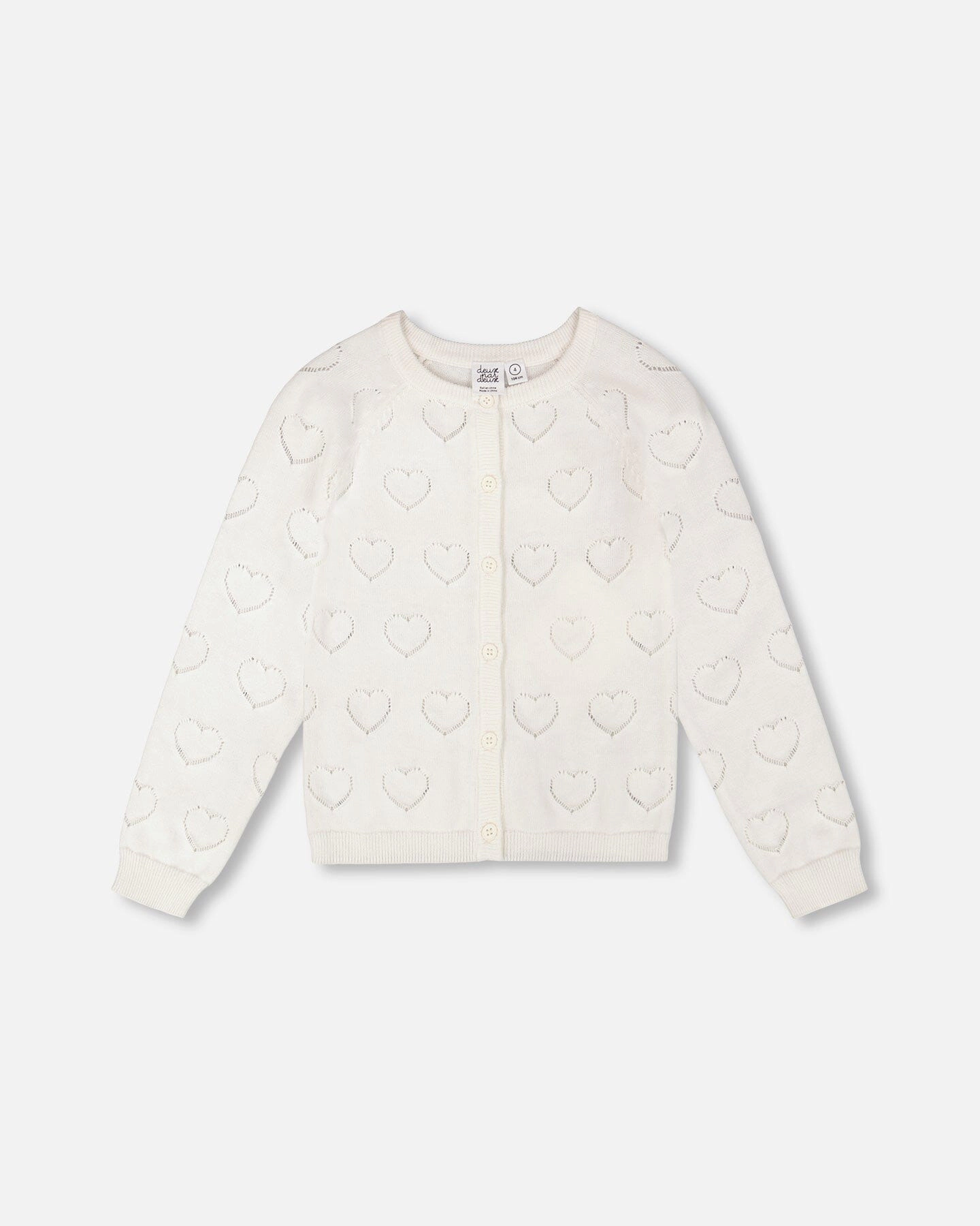 Deux par Deux Girls Pointelle Knit Heart Motif Cardigan