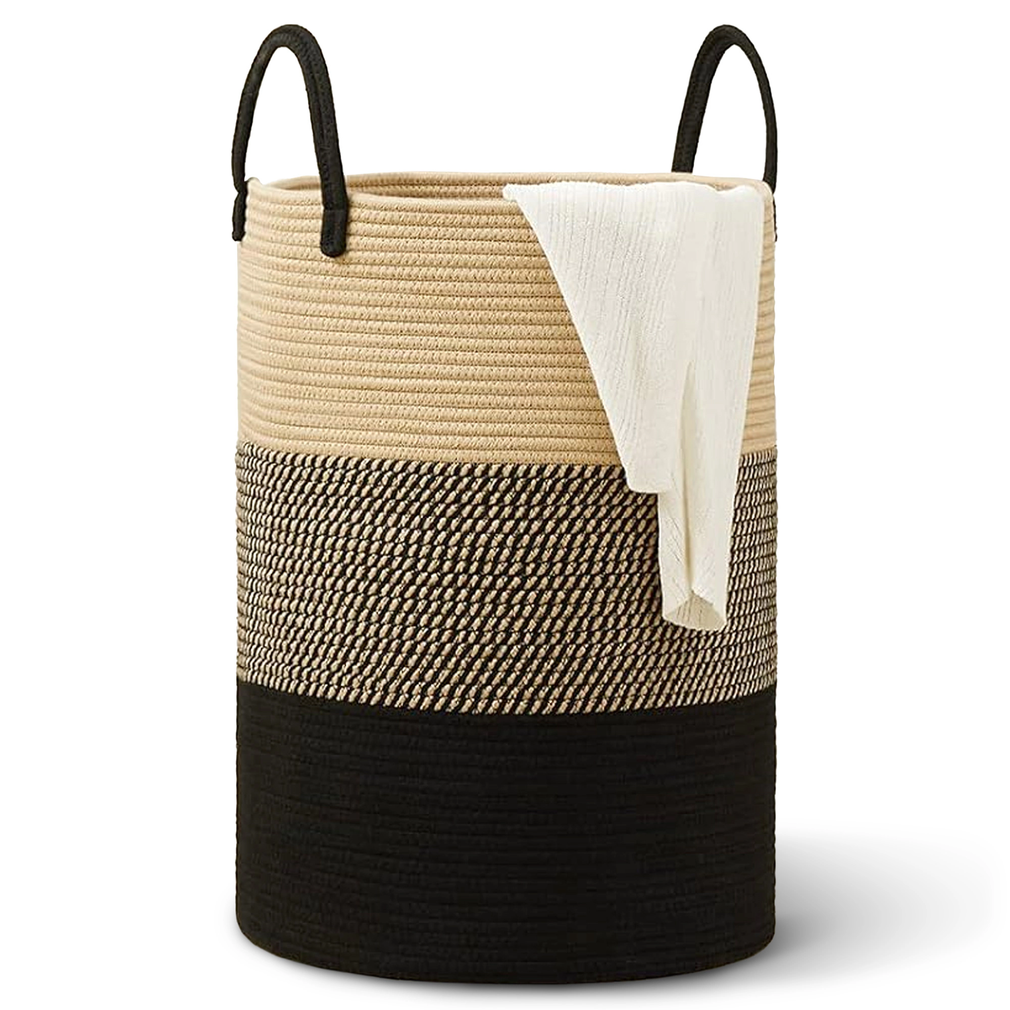 Cheer Collection Large Cotton Rope Laundry Hamper with Handles, 16 x 16 x 22 Inch