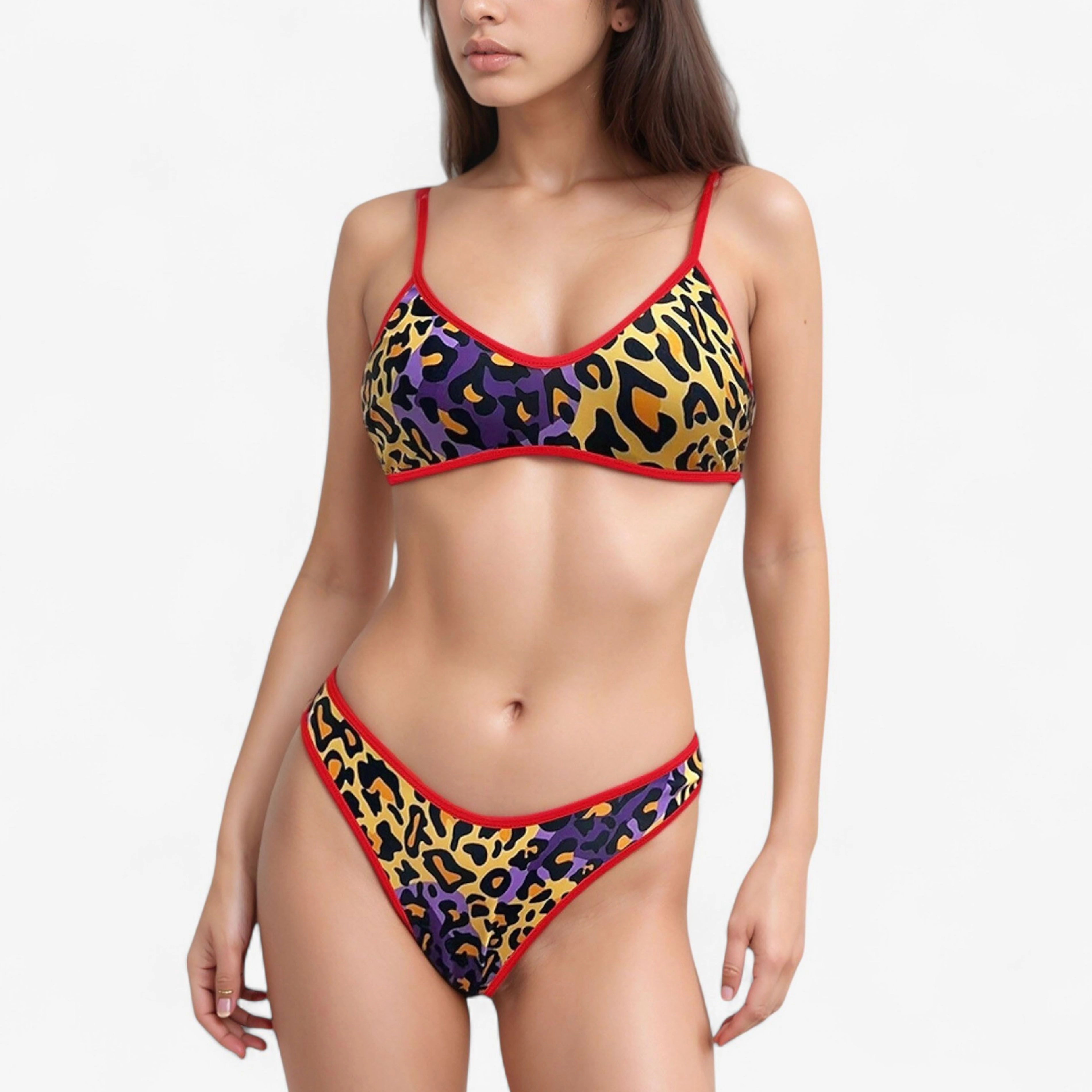 Anna-Kaci Womens Floral Two-Piece Bikini Set Scoop Neck High Leg Bottoms