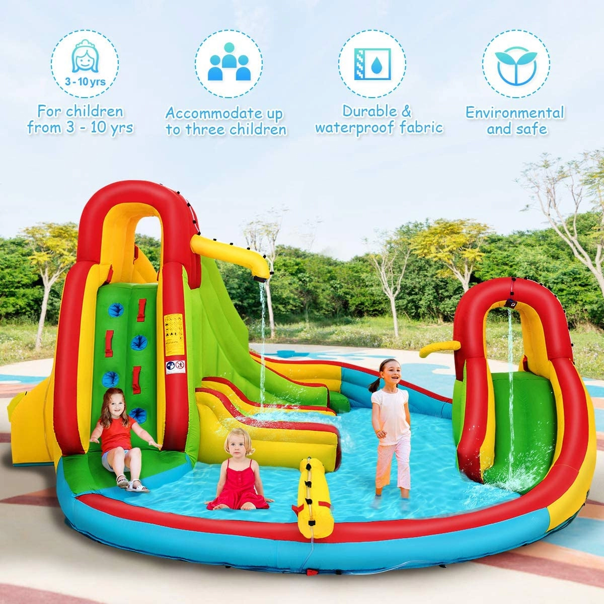 SUGIFT Dual Slides Water Cannons and 480W Blower Kids Inflatable Slide Bounce Park