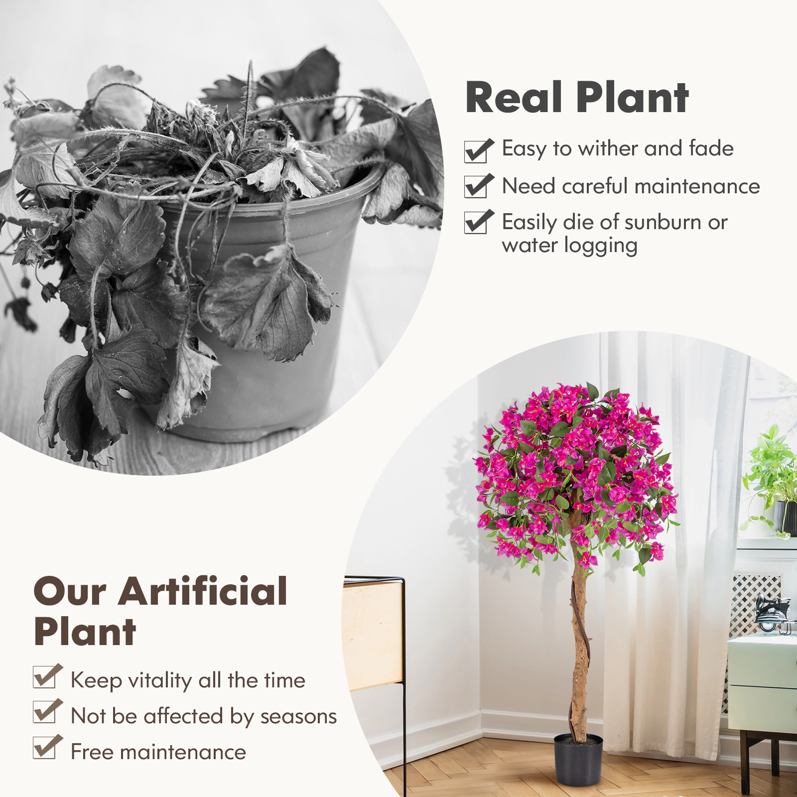 SUGIFT 4.5-Foot Artificial Azalea Tree with Cement Pot Red and Green Foliage