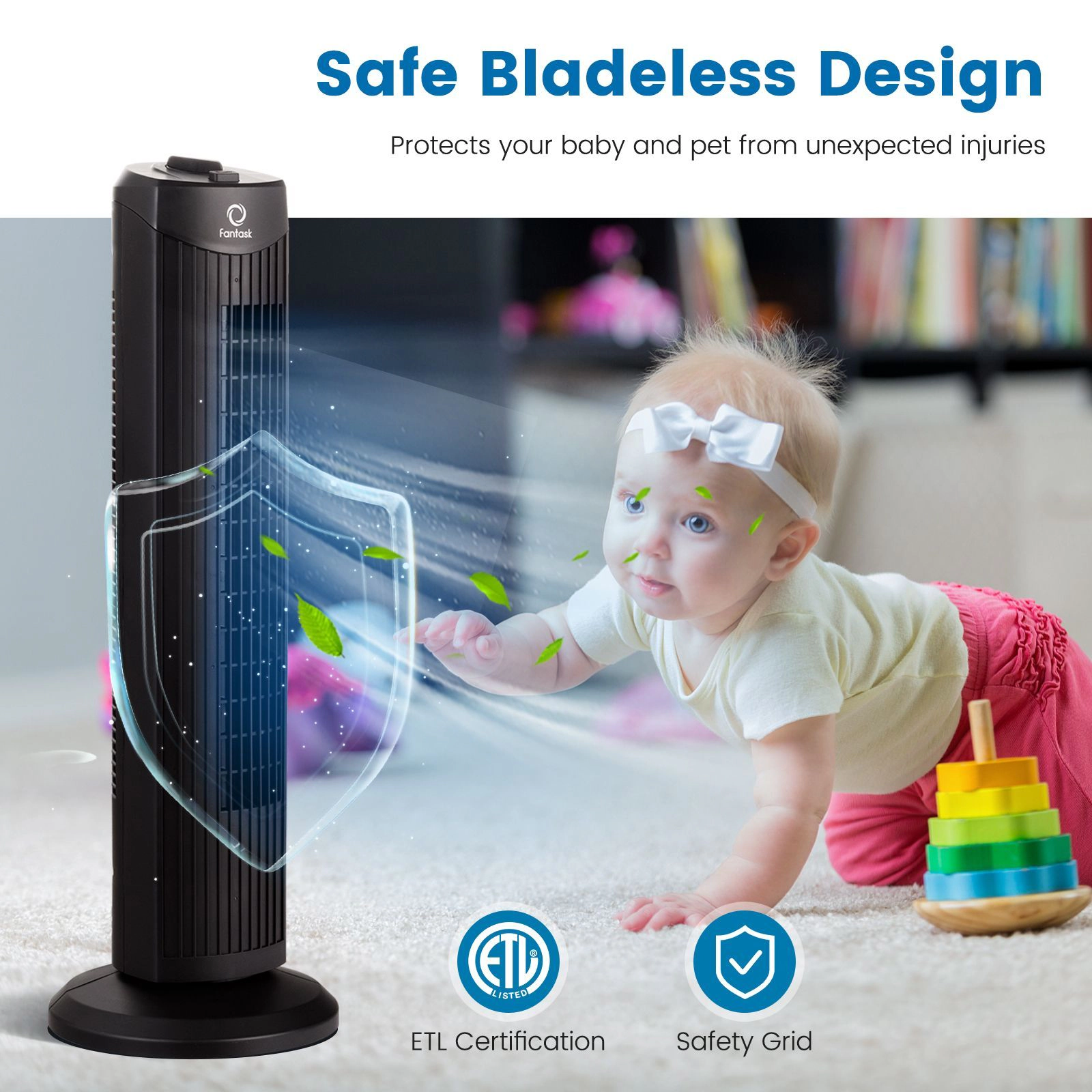 SlickBlue Portable Floor Tower Fan with 3-Speed Airflow for Home and Office