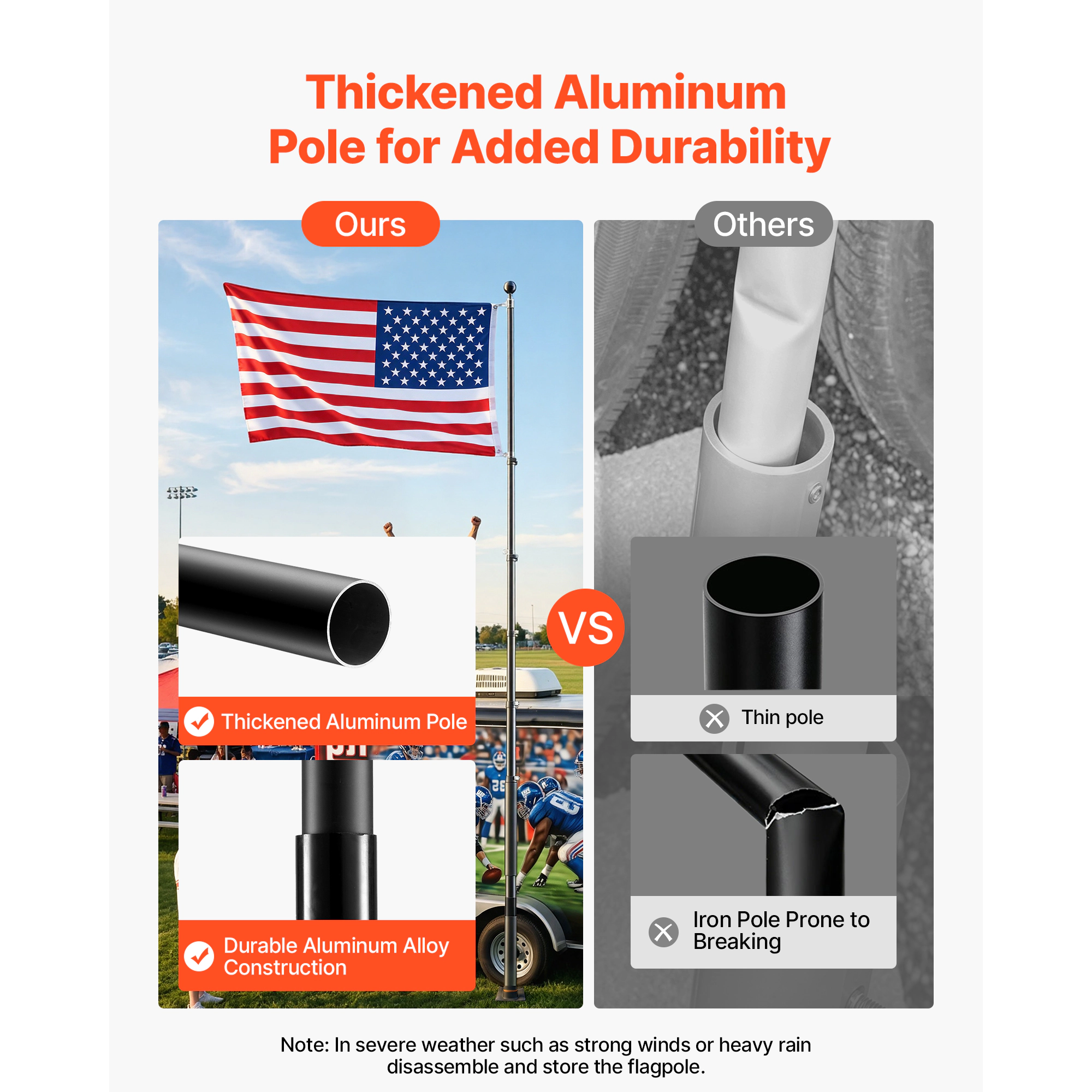 HONGGE Flag Pole Heavy Duty Telescopic Flagpole Kit with for Outdoor Aluminum Flagpole with 3x5 American Flag for Black
