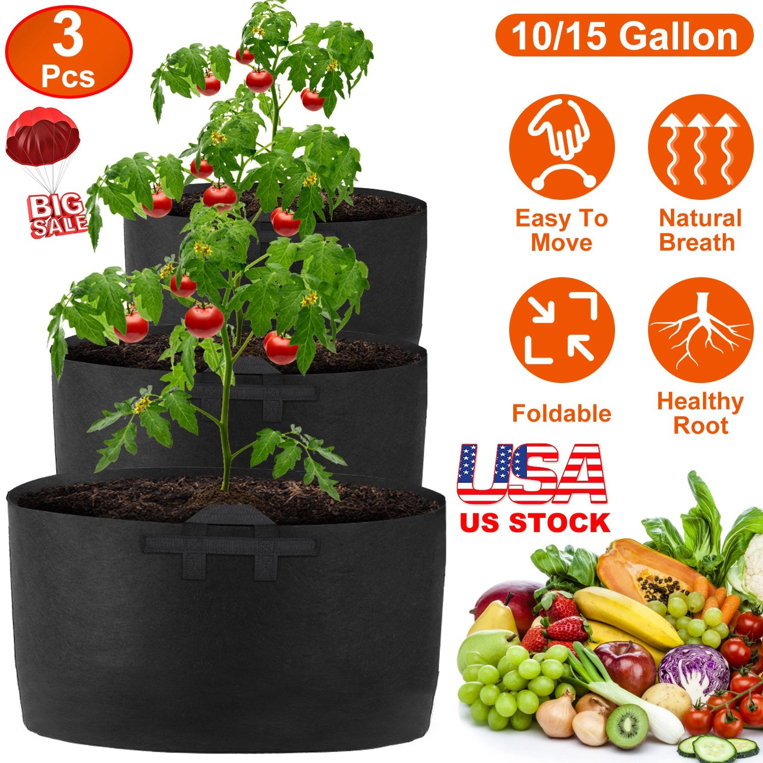 GBruno 3-Pack 10 Gallon Plant Grow Bags