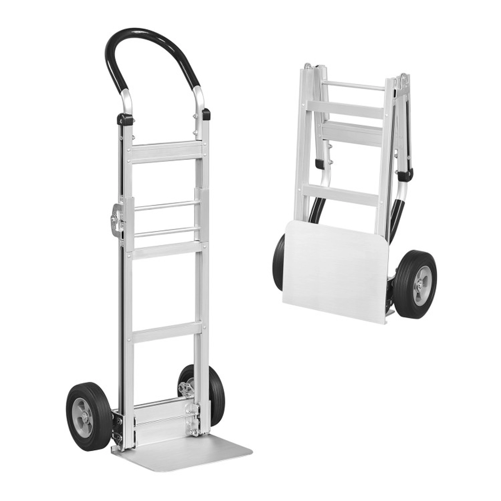 SUGIFT Folding Hand Truck Dolly Cart 600-lb Capacity with 14 x 10 in Base Plate and 8-in Wheels Silver and Black