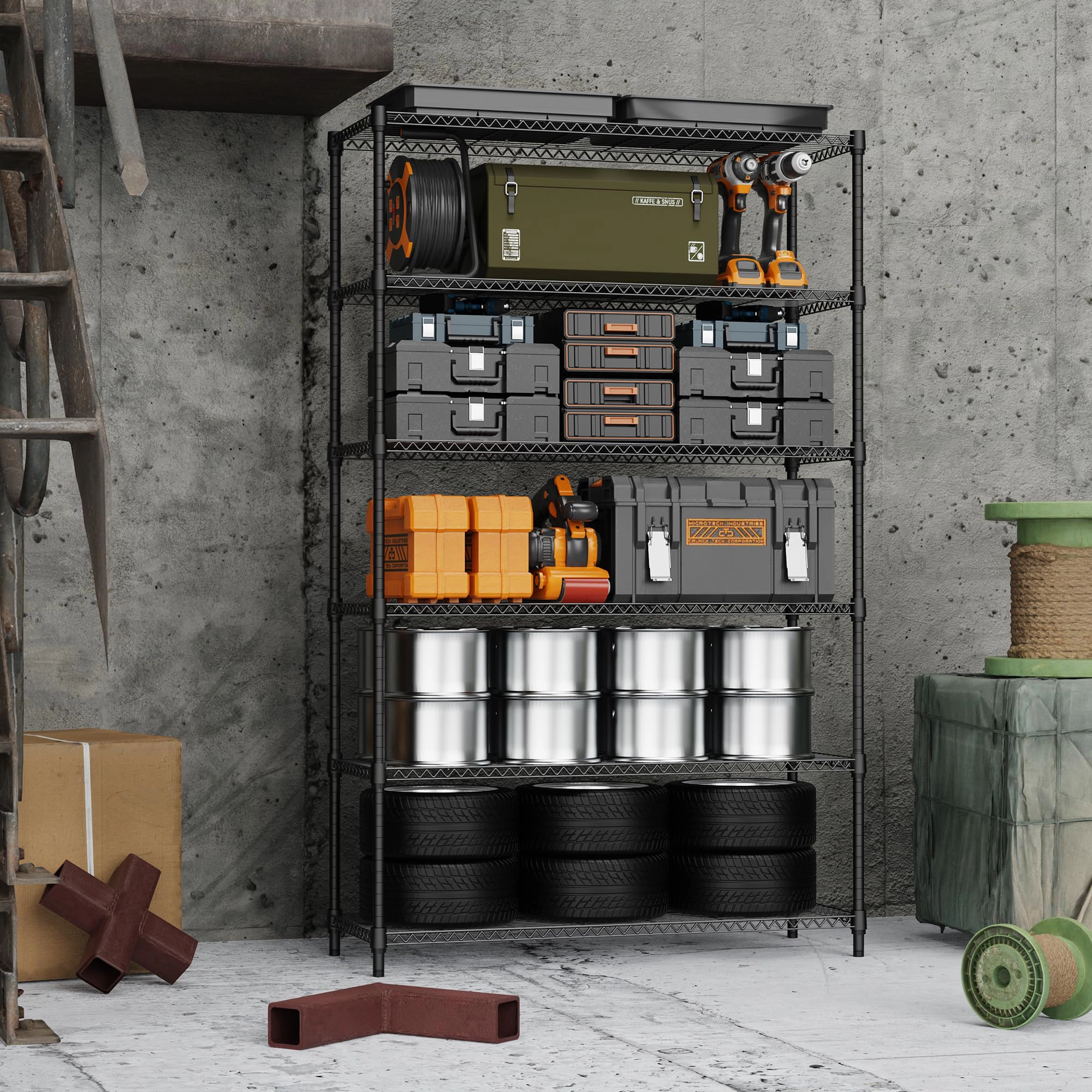 Flynama 6 Tier Metal Wire Storage Shelving Unit 2100LBS Load Adjustable Black for Garage Pantry Kitchen