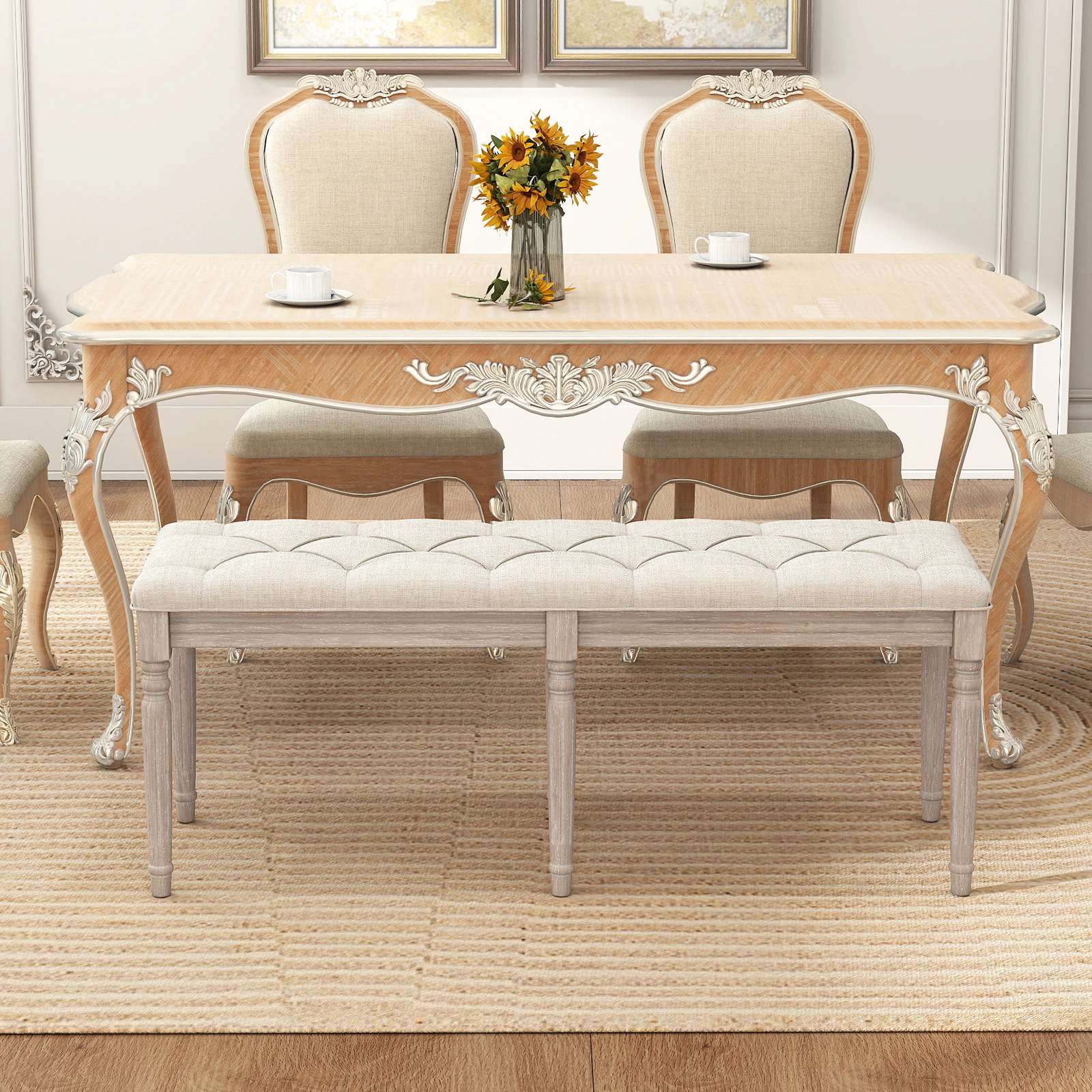 SlickBlue Unisex Tufted Upholstered Bench, Beige Retro End of Bed Seat