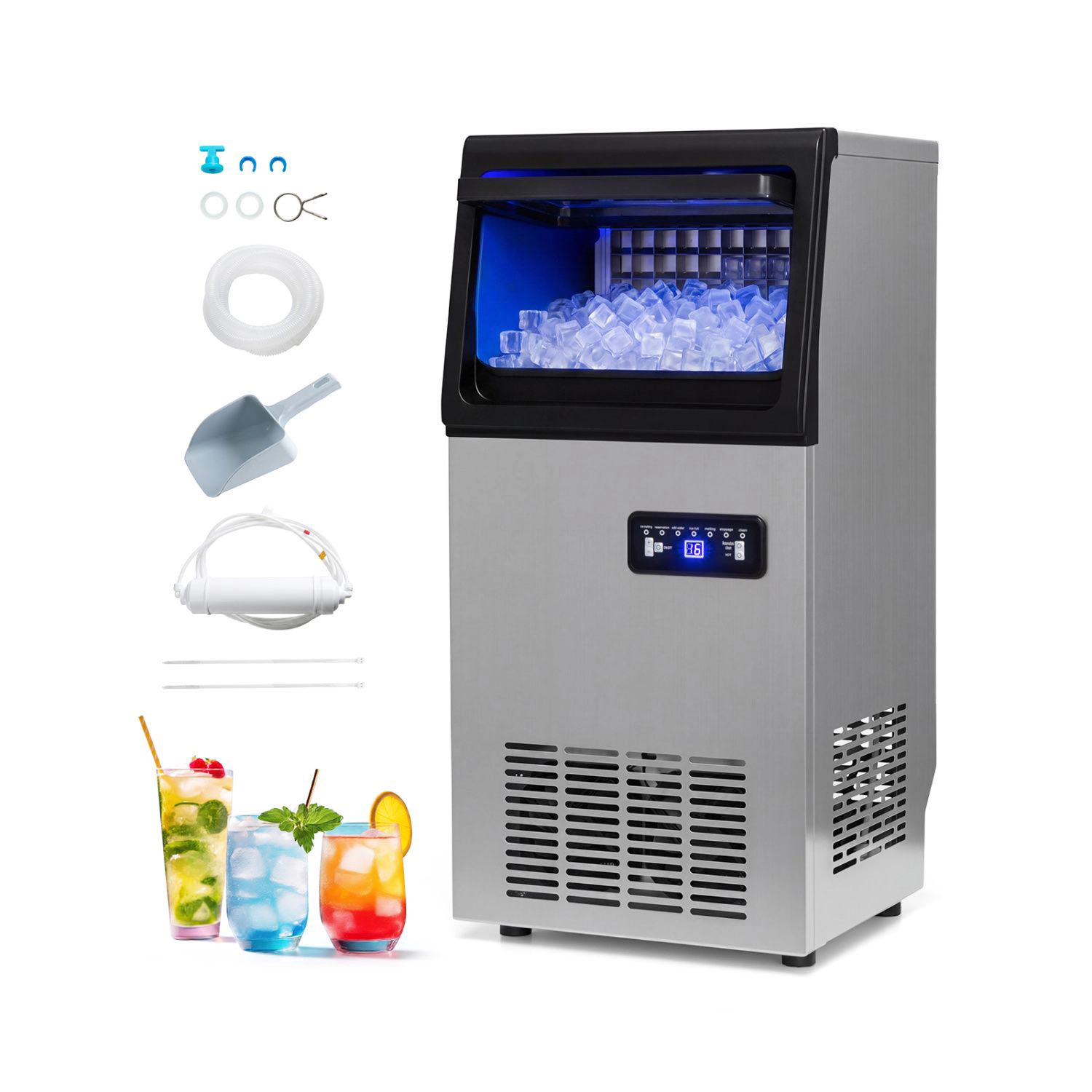 SlickBlue Silver - Black Ice Machine, 110 Lbs Daily, 36 Cubes