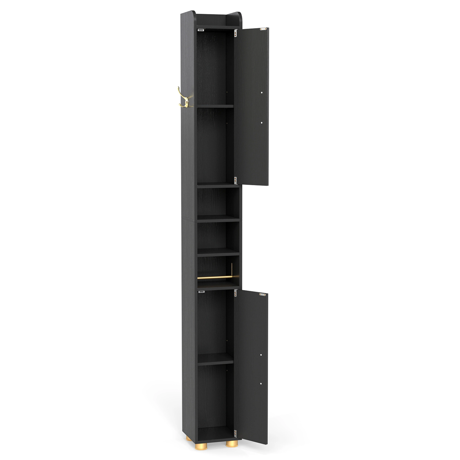 SlickBlue Slim Bathroom Storage Cabinet with Shelves, Hooks & Doors