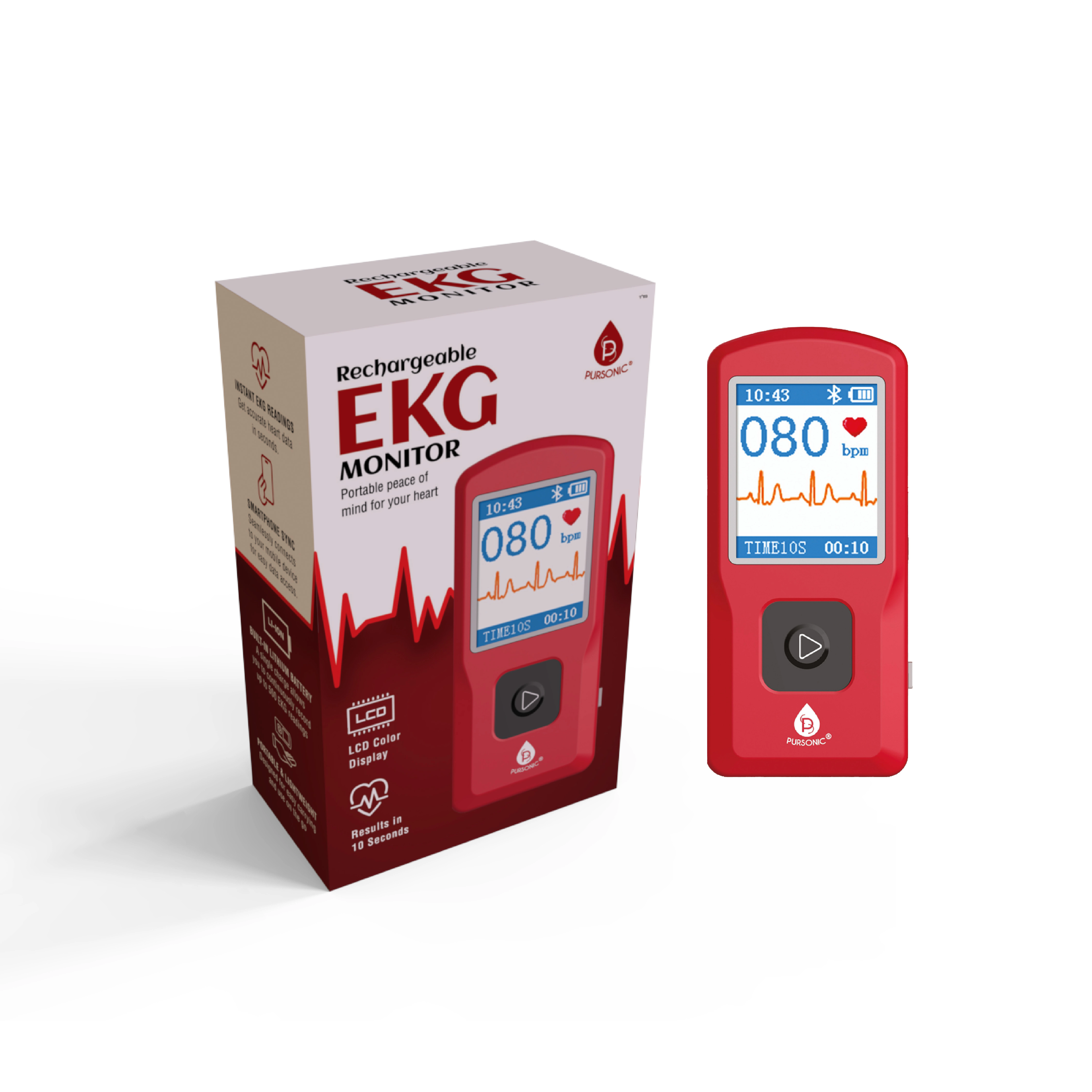 Pursonic Unisex Portable Rechargeable EKG Monitor – Heart Health Monitoring Device