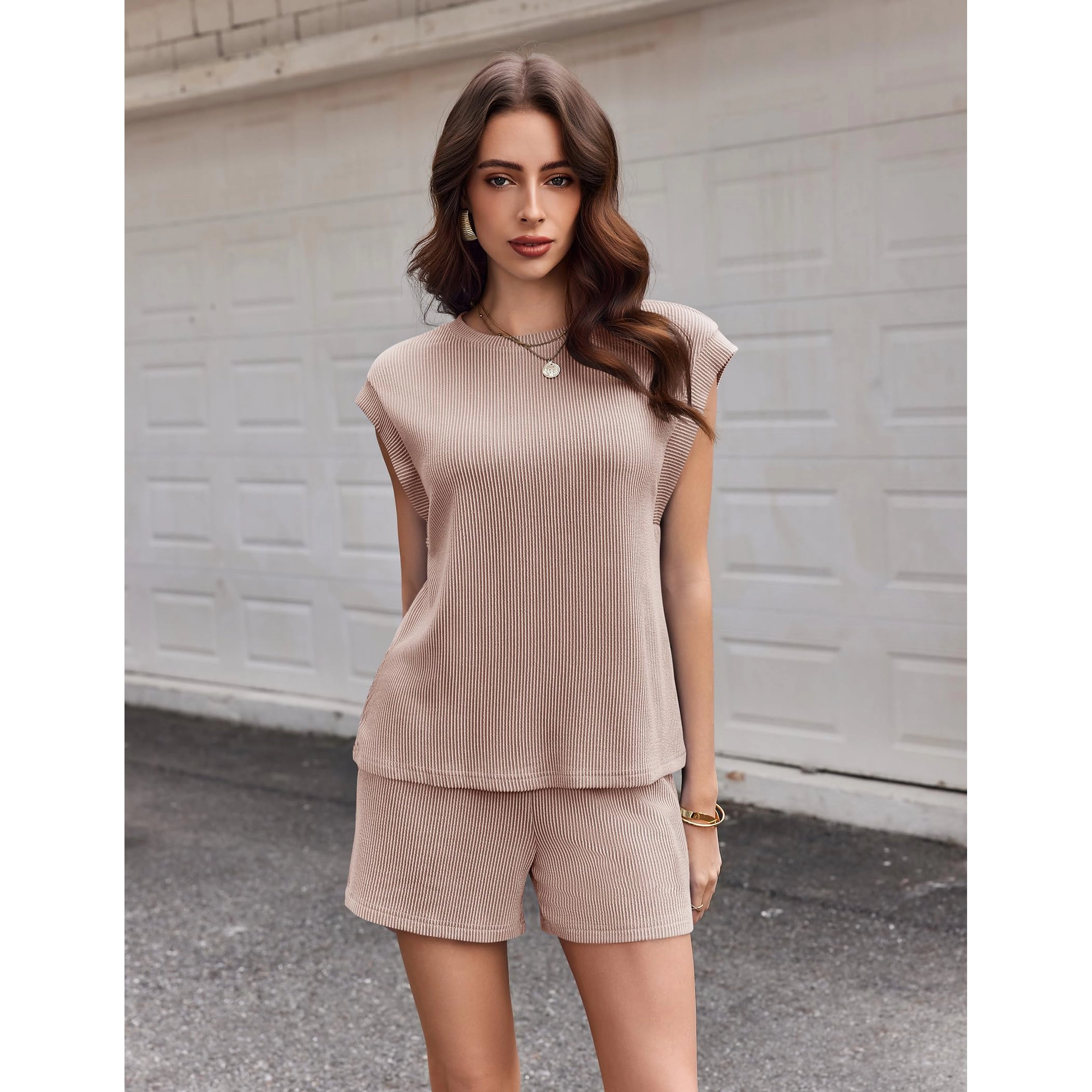 Ekouaer Two Piece Set Summer Casual Lounge Shorts Sets Cap Sleeve Sweatsuit