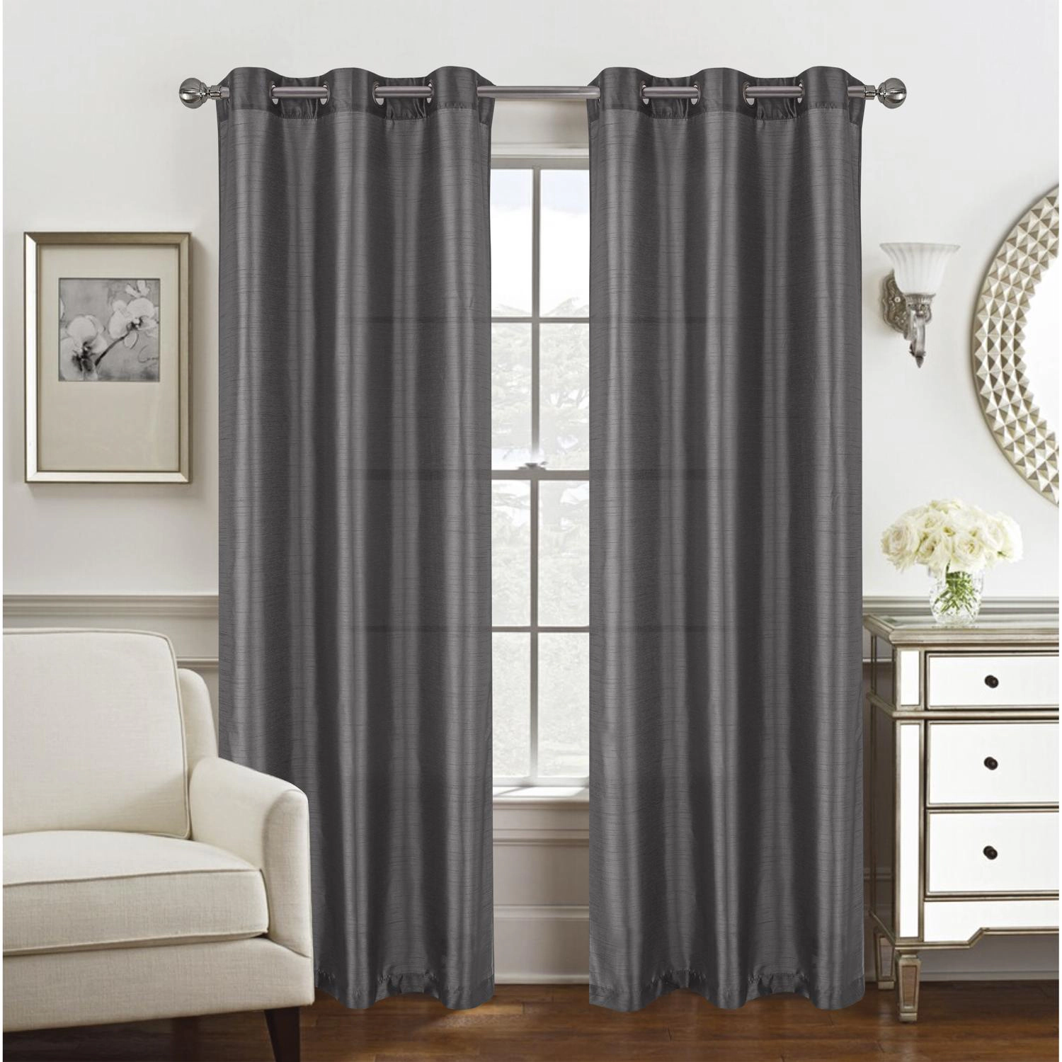 RT Designers Nancy Lu x urious Modern Grommet Window Curtain Panel 54 x 95 Charcoal