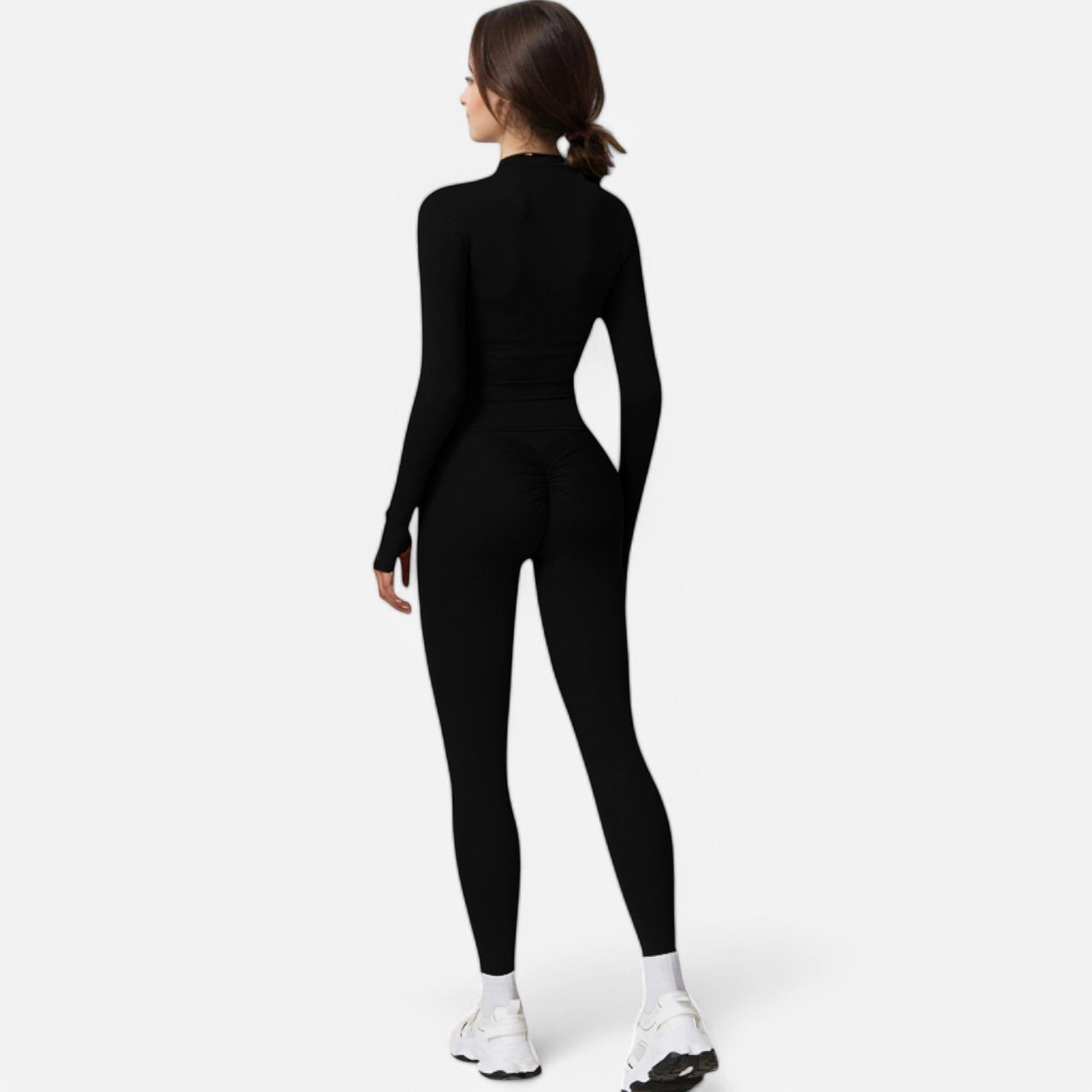 Anna-Kaci Women's Long Sleeve Fitted Zip-Up Jacket with High Collar and Thumbhole Cuffs