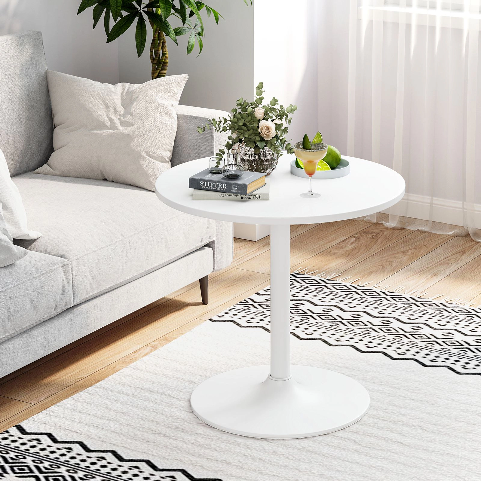 SlickBlue Adjustable Height Bistro Table with Metal Base and Round Top-Set of 2