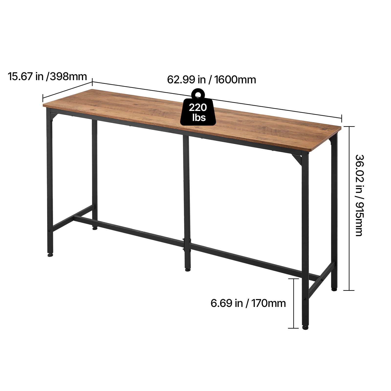 HONGGE Bar Tables with Rounded Edge Design for Living Room Dining Room Kitchen Black