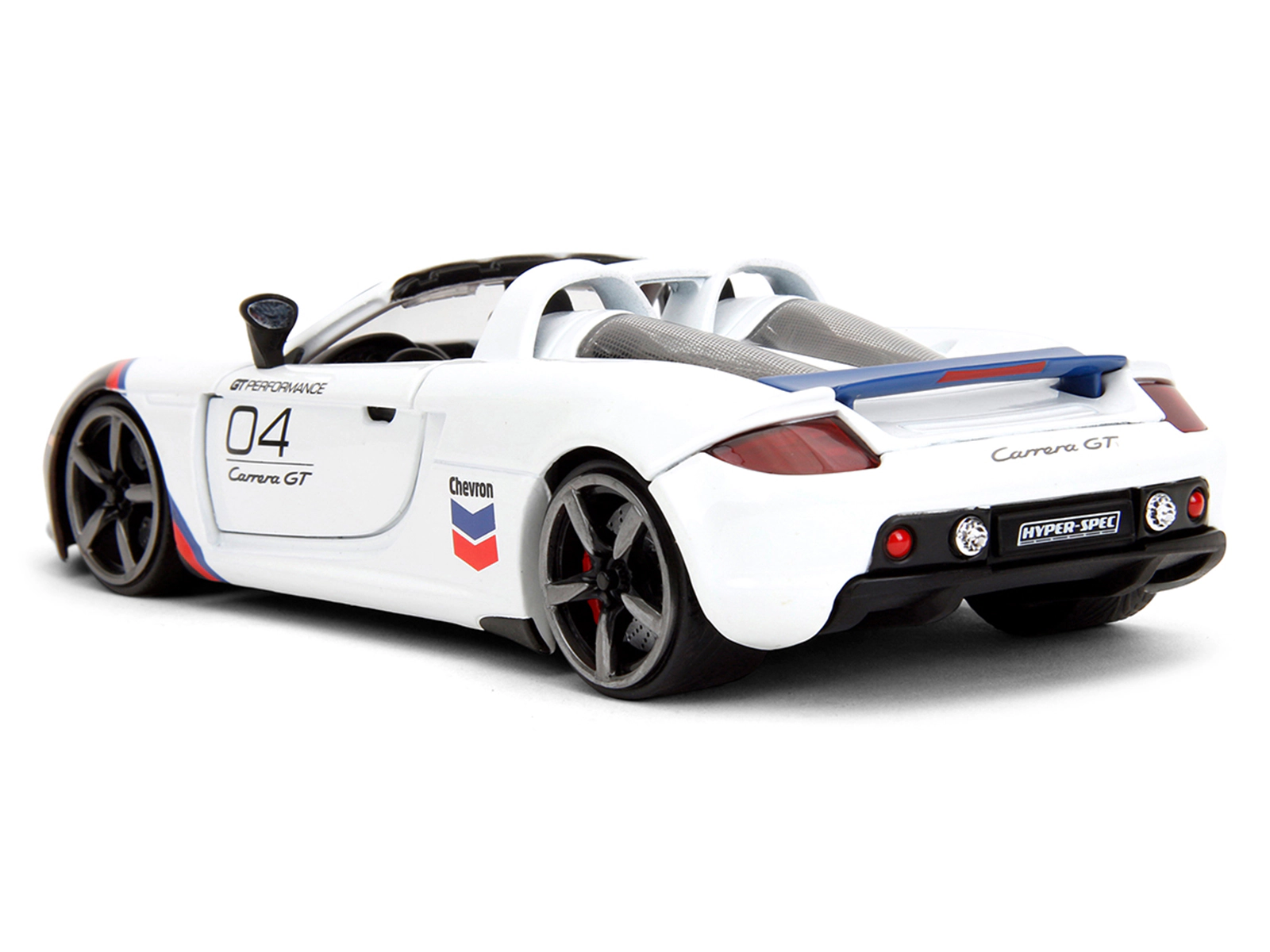 Jada Porsche Carrera GT Convertible #04 "Chevron" White with Graphics "Hyper-Spec" Series 1/24 Diecast Model Car by Jada