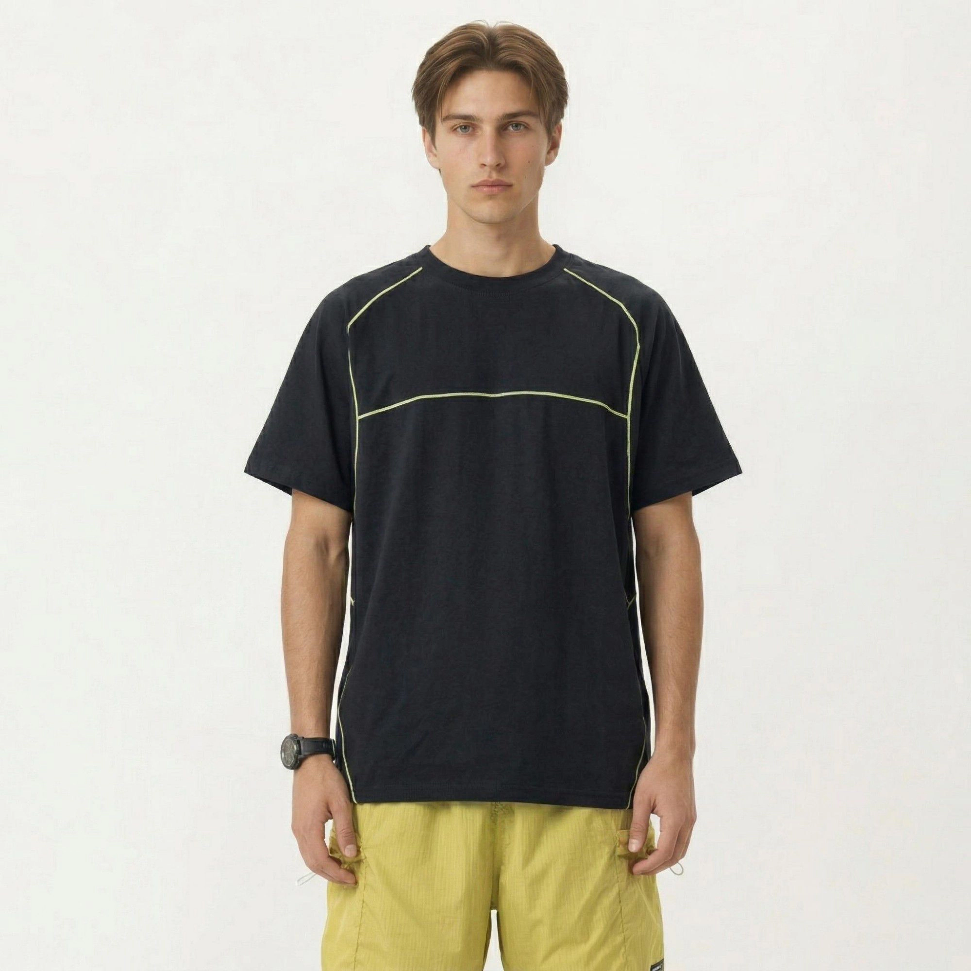 Alilang Men's Short Sleeve Athletic T-Shirt with Contrast Seam Detail Crew Neck Breathable Lightweight Fabric