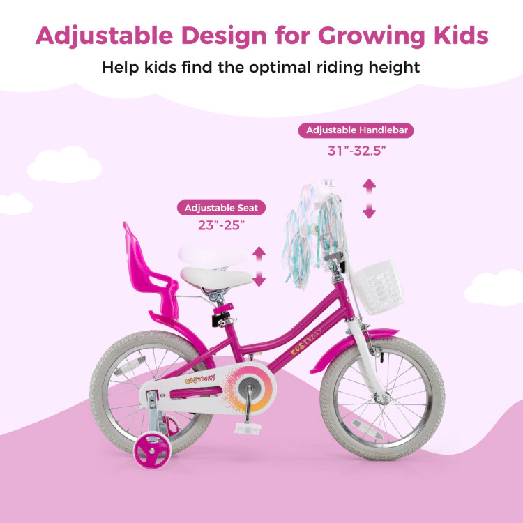 Hivvago Kids Bike 16 Inch with Training Wheels and 2 Brake System for 4-7 Years Old