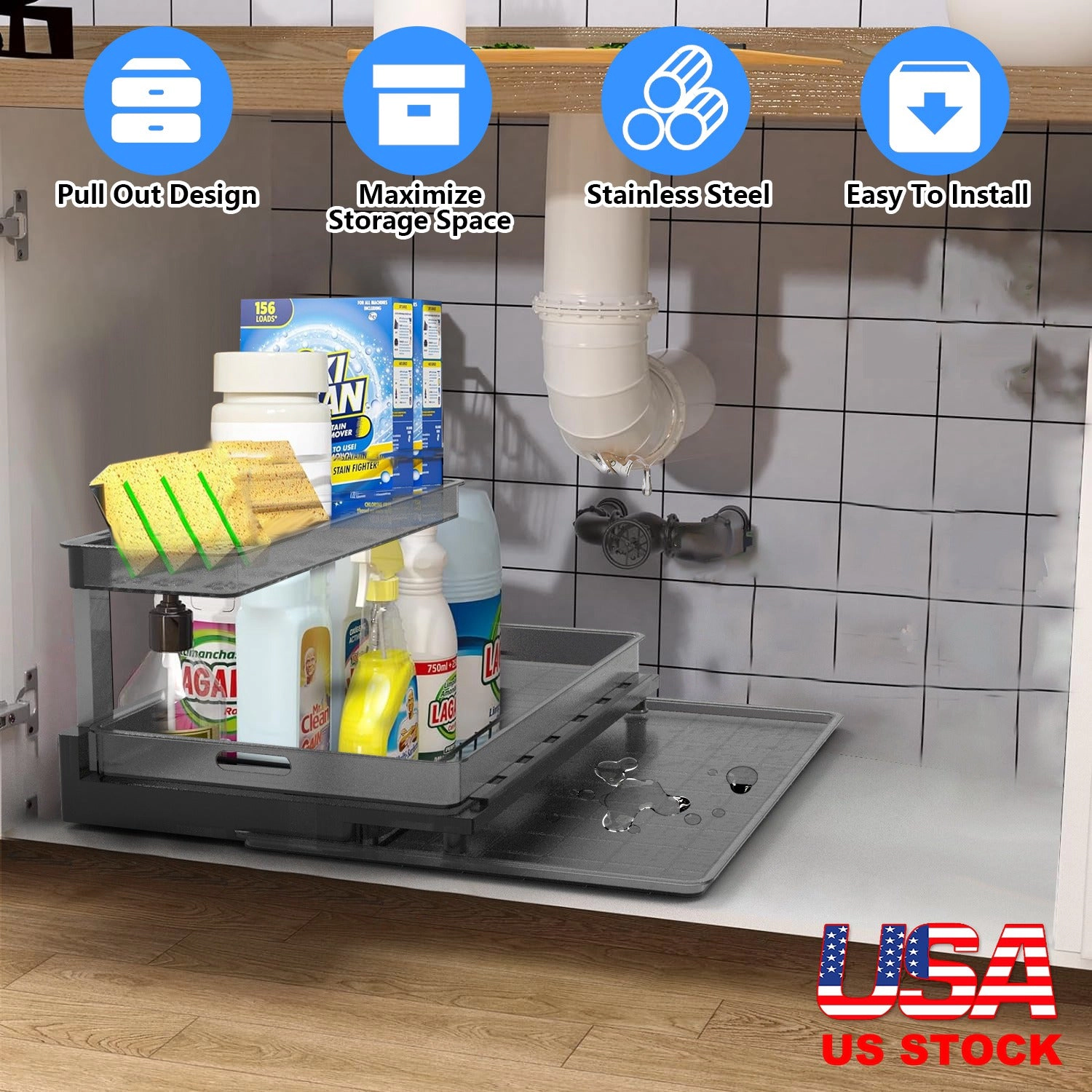 GBruno 2-Tier L-Shaped Under Sink Organizer