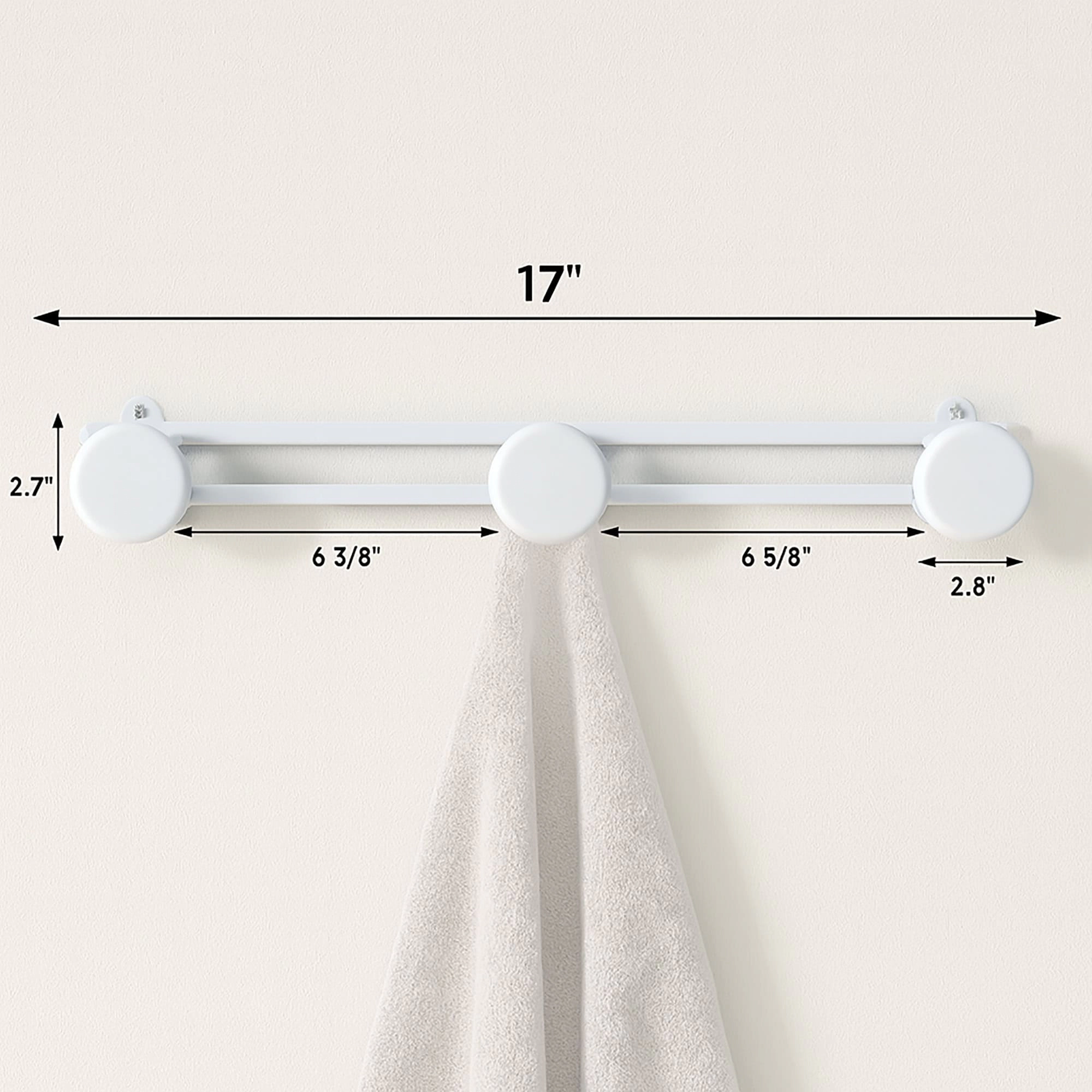 Evideco French Home Goods 3-Hook White Powder-Coated Metal Wall Rack 17 in