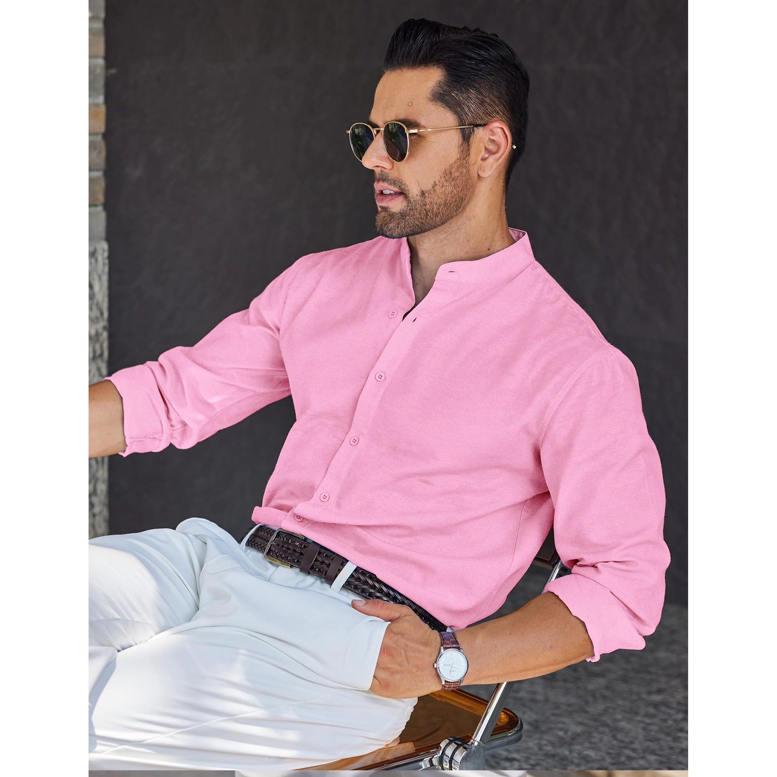 COOFANDY Men's Slim Fit Long Sleeve Henley Neck Button Front Shirt