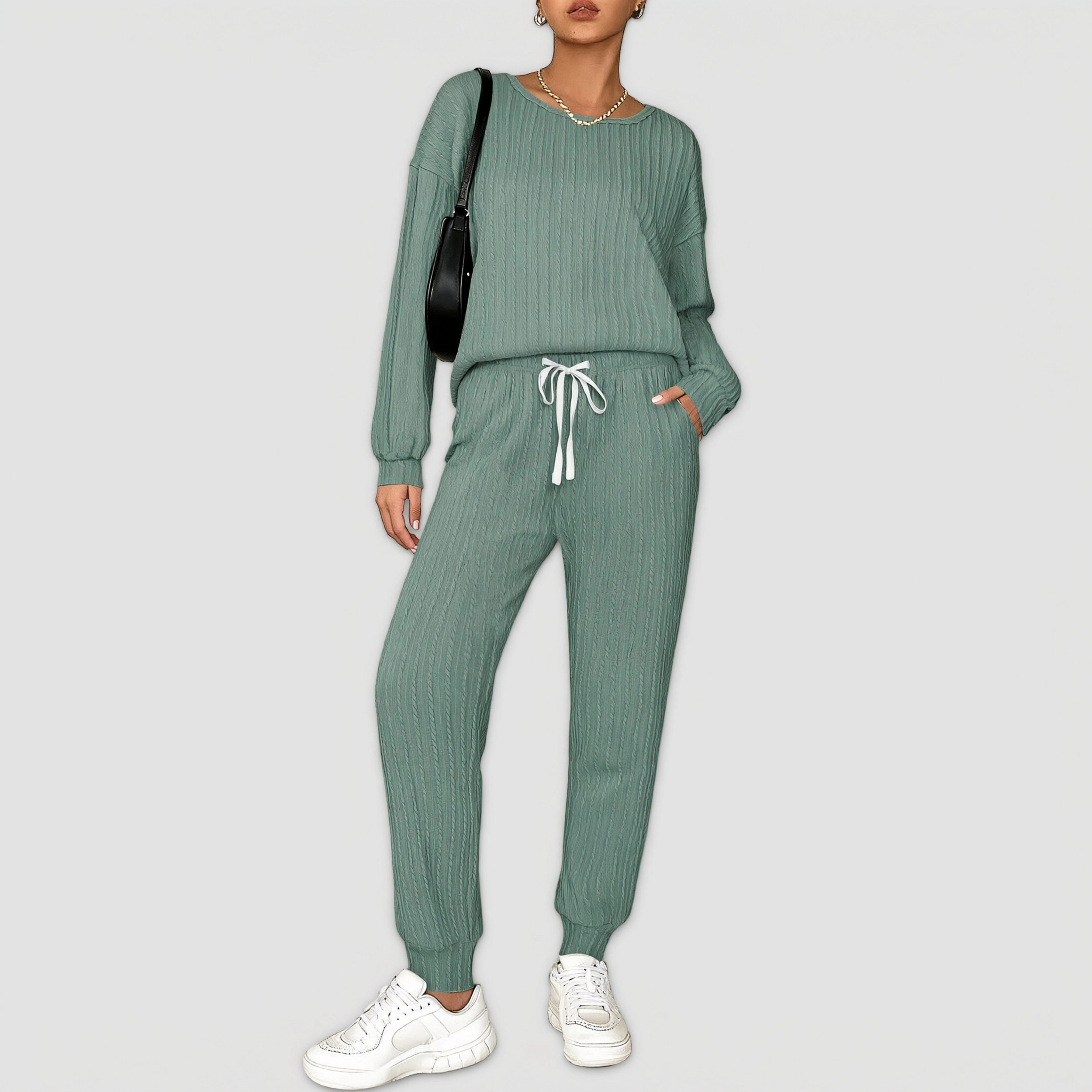 Ekouaer Pajamas Cozy Sleepwear Long Sleeve Pullover Top Pants Jogger Loungewear Set