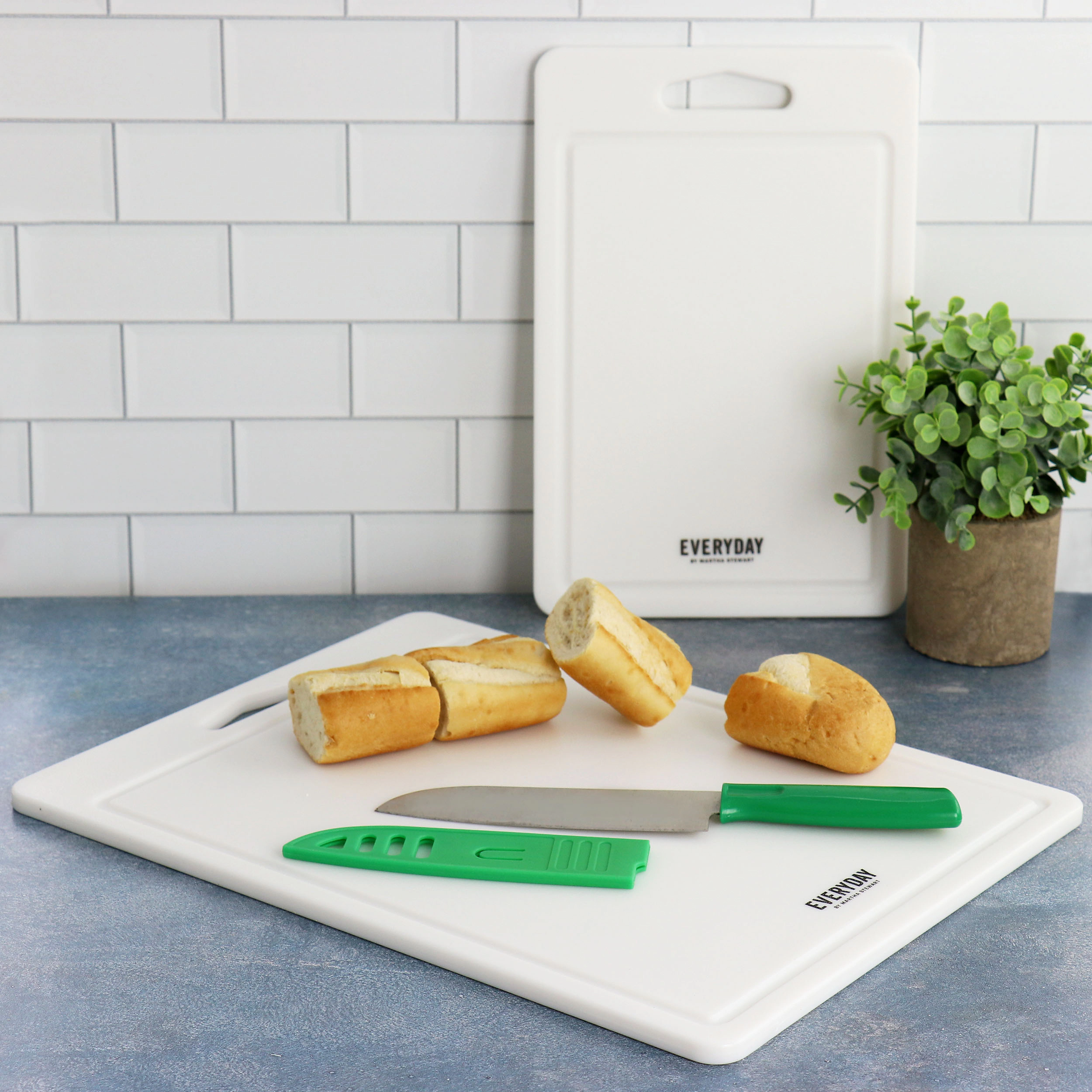 Martha Stewart Everyday Fayer 2 Piece Polypropylene 16in and 12in Cutting Board Set in White