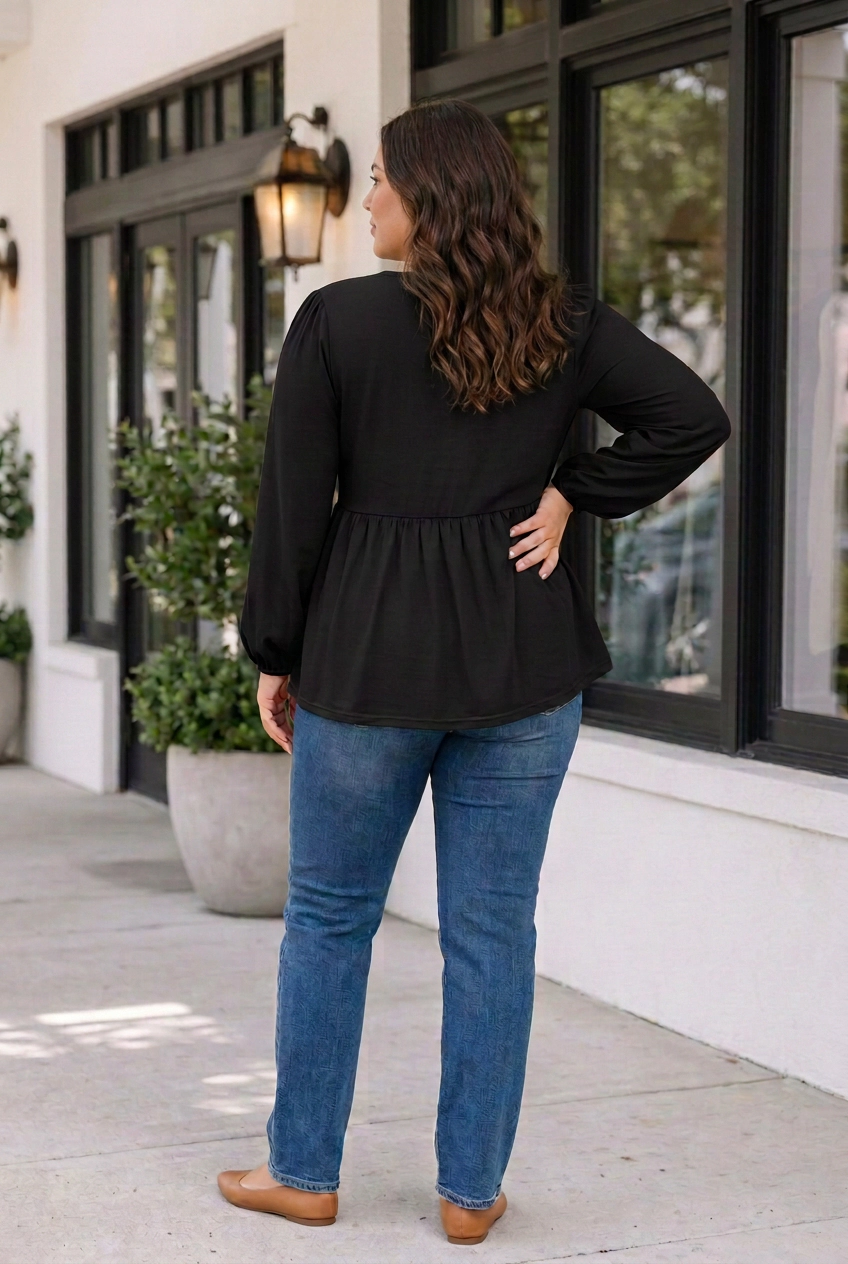 Threaded Pear Meilani Sleeve Peplum Blouse Long PLUS Top