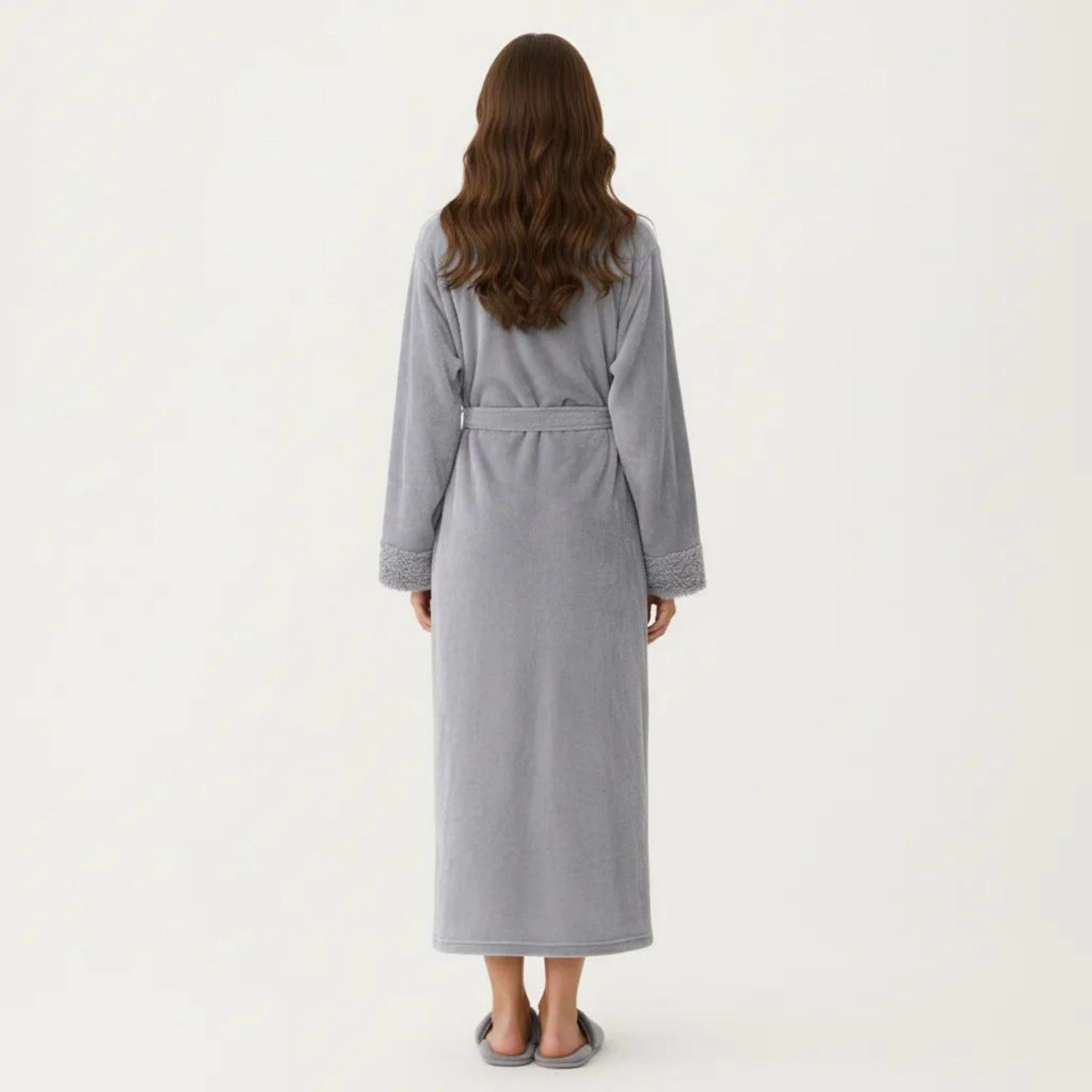 Anna-Kaci Women's Plush Bathrobe with Shawl Collar Self Tie Belt and Faux Shearling Trim