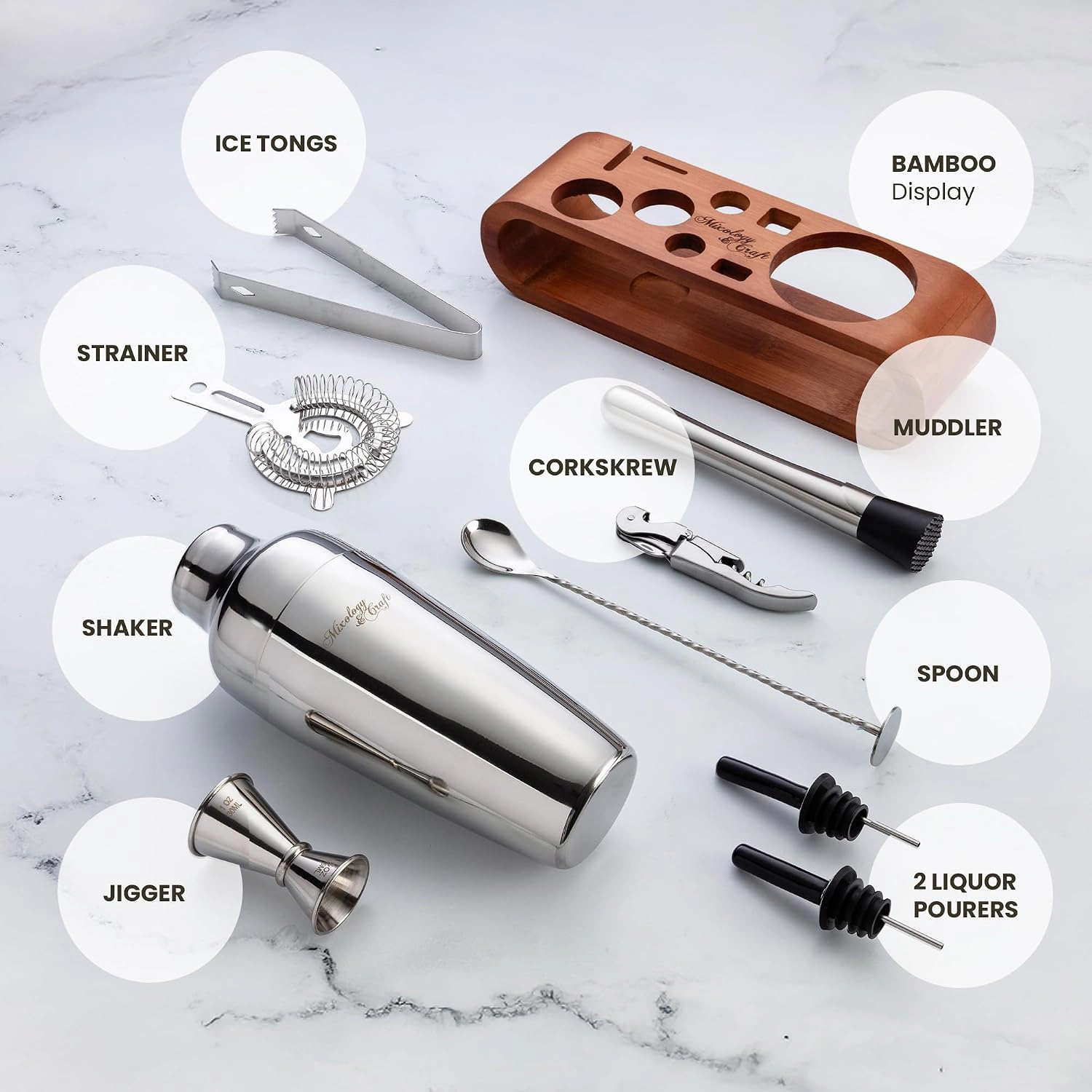 Mixology & Craft Cocktail Shaker Set: 10-Piece Bartender Kit with Stand | Complete Gift Set
