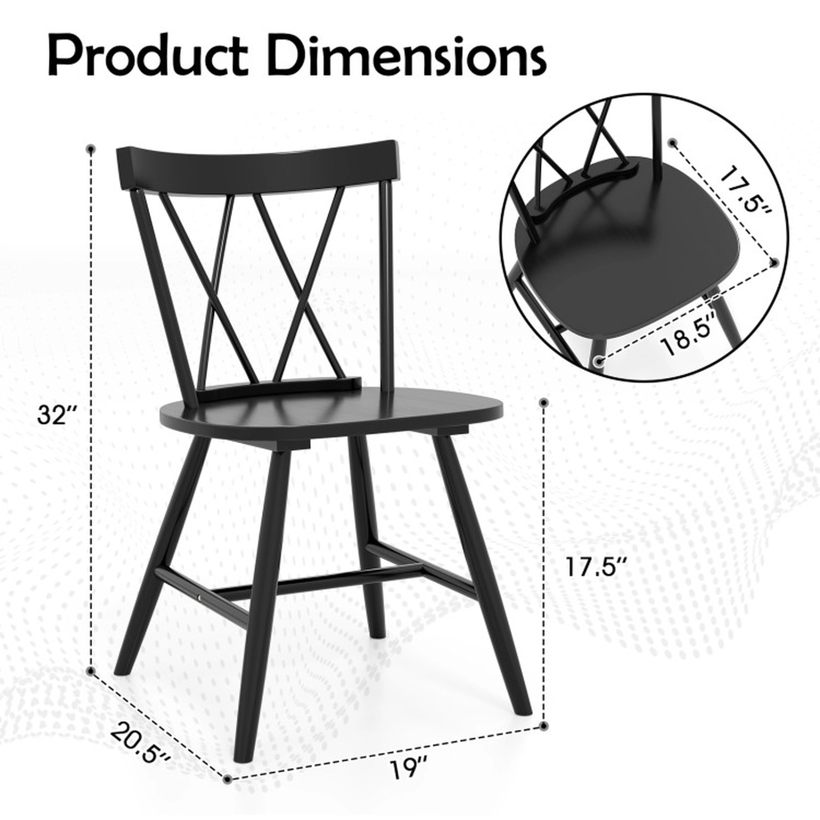 SUGIFT Black Farmhouse Cross Back Rubber Wood Frame Set of 2 Kitchen Dining Chairs