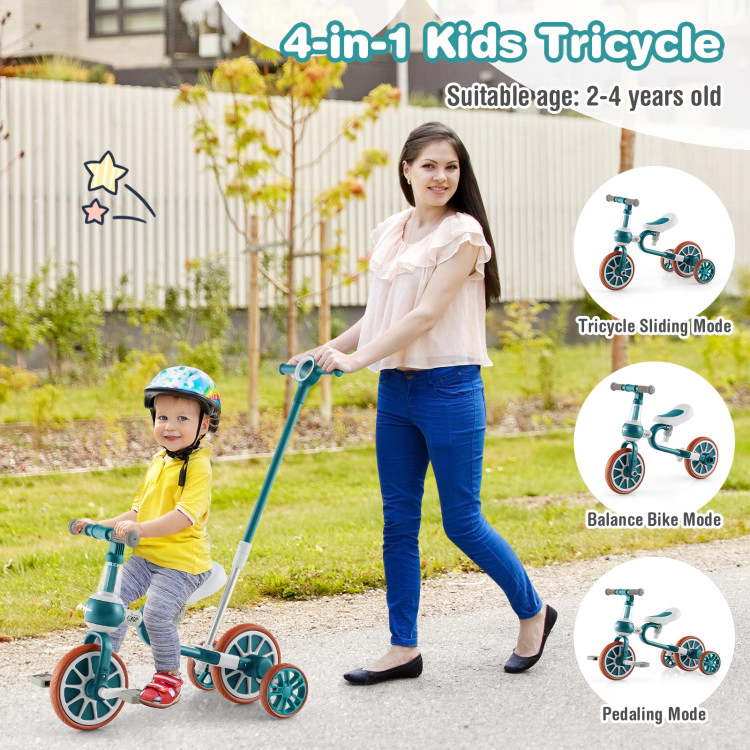 Hivvago 4-in-1 Kids Trike Bike with Adjustable Parent Push Handle and Seat Height