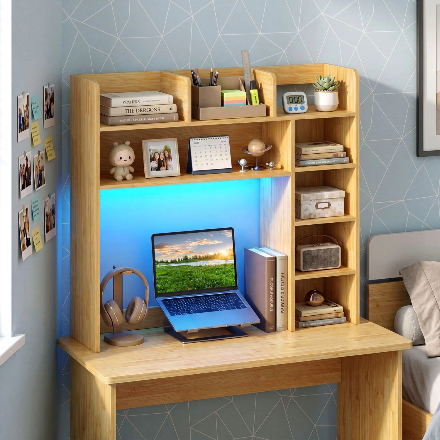 SlickBlue RGB LED Desktop Bookshelf with Adjustable Shelves