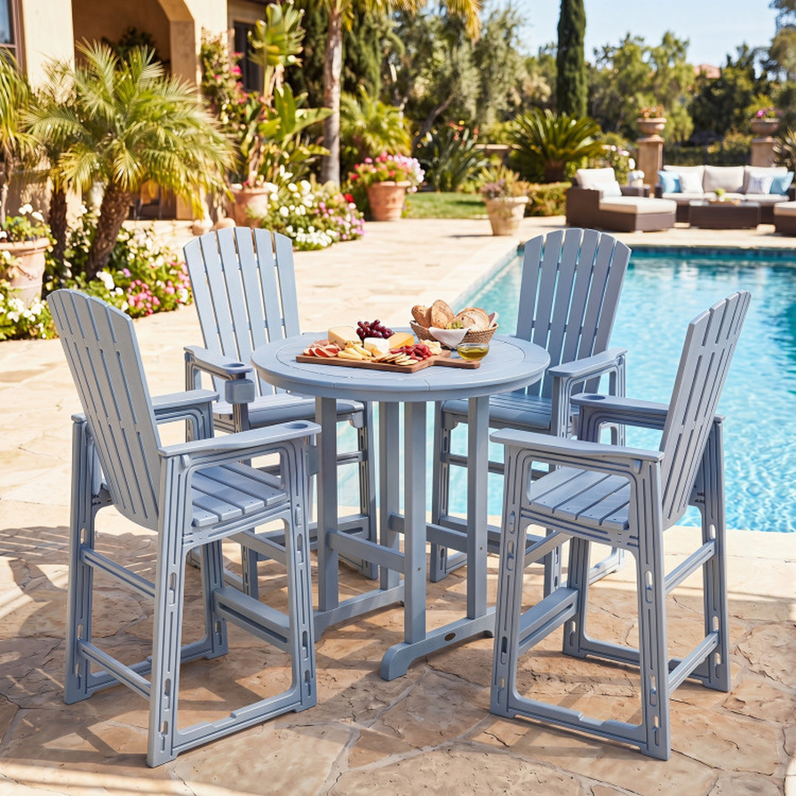 SUGIFT Gray HDPE Adirondack Bar Stool, 29-Inch Seat, Cup Holder, 440-Lb Capacity