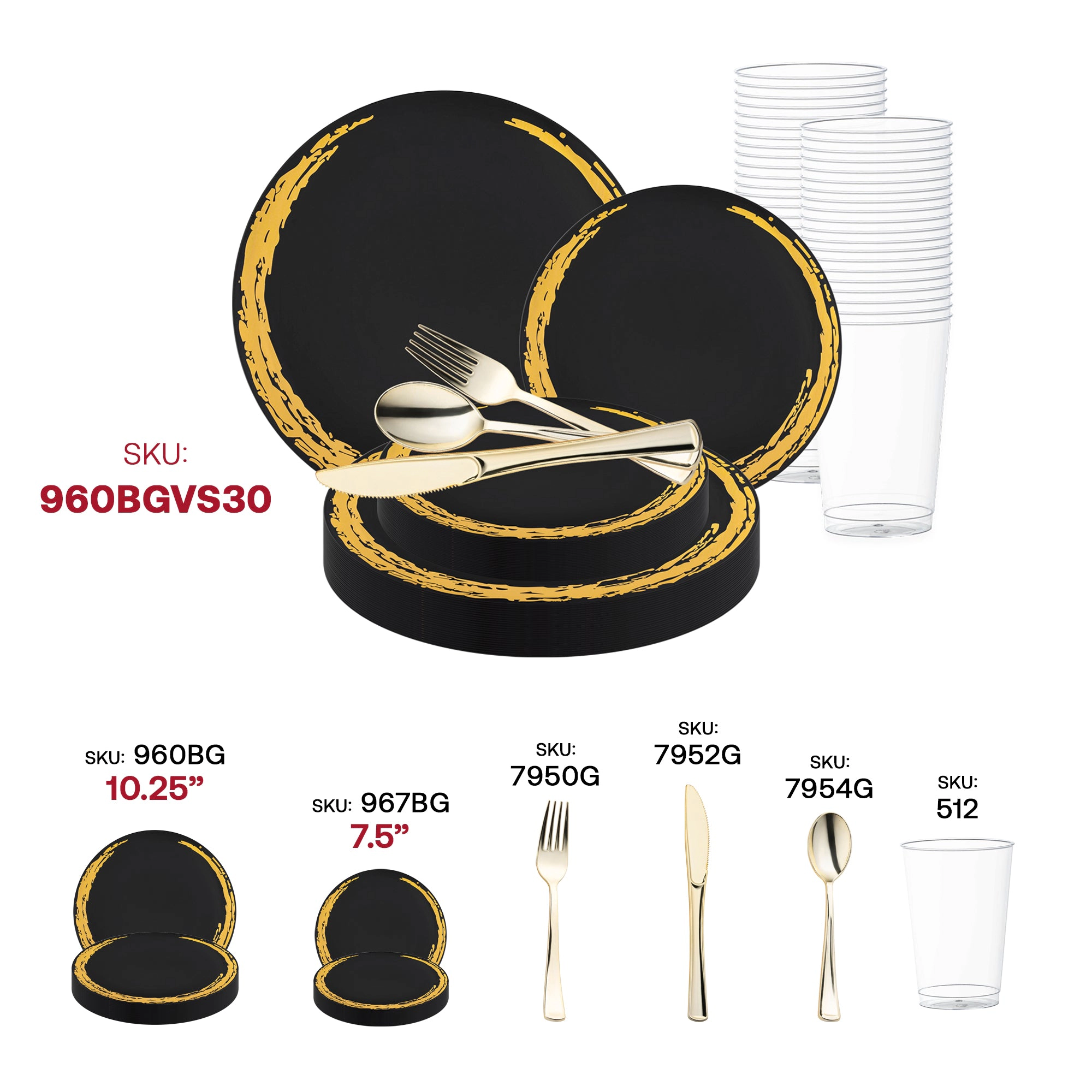 Smarty Had A Party Black with Gold Moonlight Round Disposable Plastic Wedding Value Set