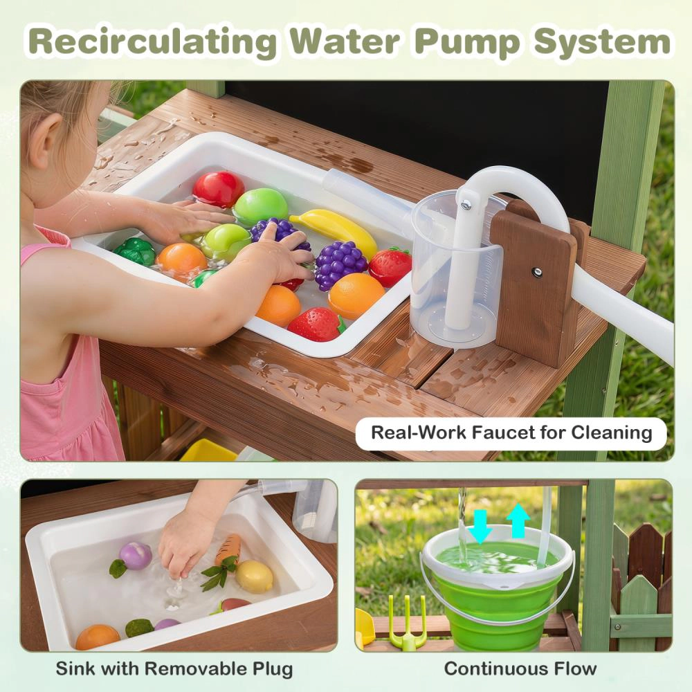 Hivvago Fir Wood Mud Farm Playset with Planter Box Lockable Yard and Faucet