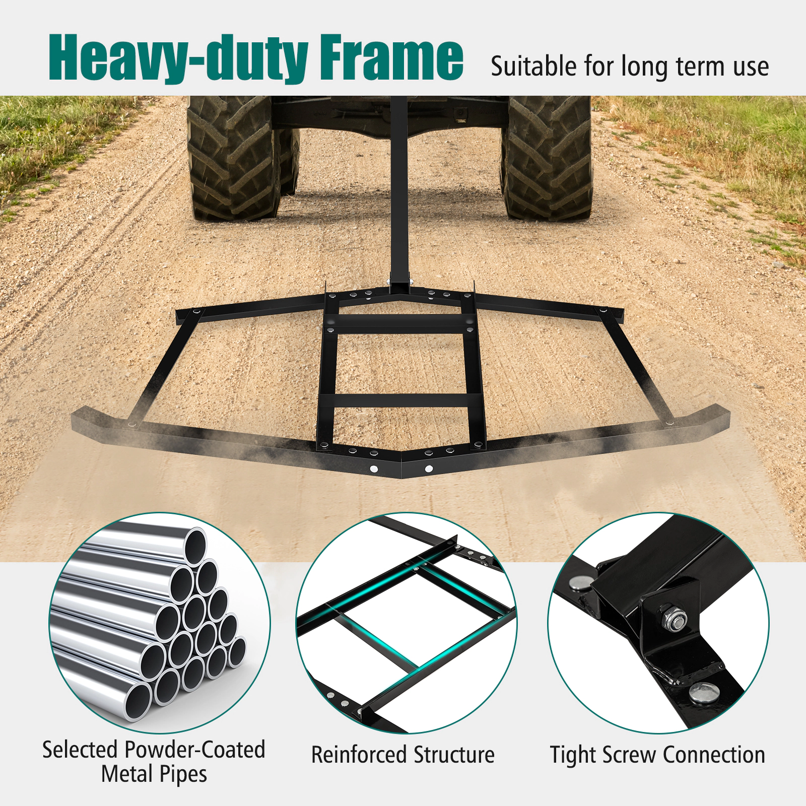 SUGIFT Black 74-in Tow Behind Driveway Drag Harrow Leveling Rake with Pin Hitch for ATV UTV and Tractor
