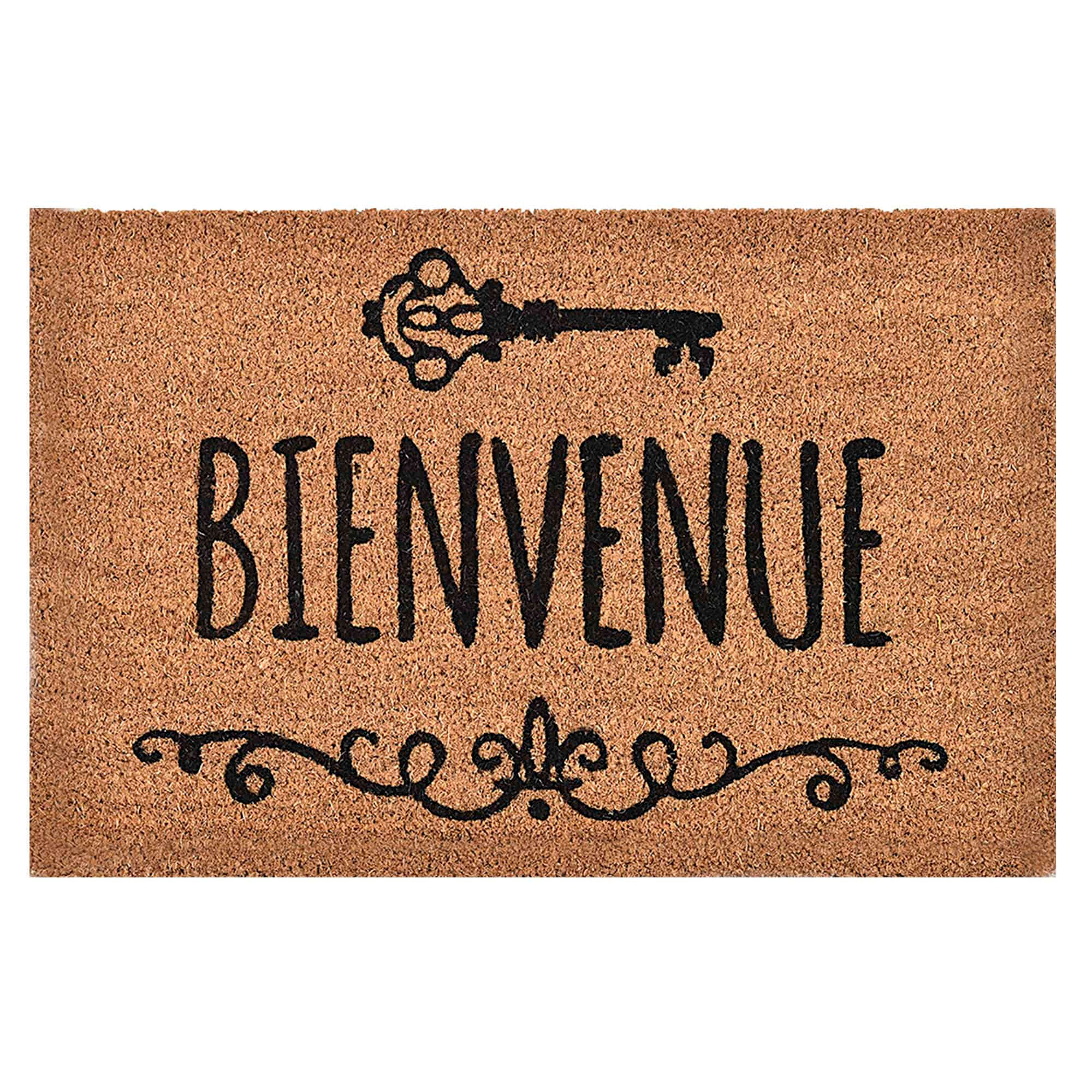 Evideco French Home Goods Natural and Black Bienvenue Coir Doormat 24 x 16 Inches