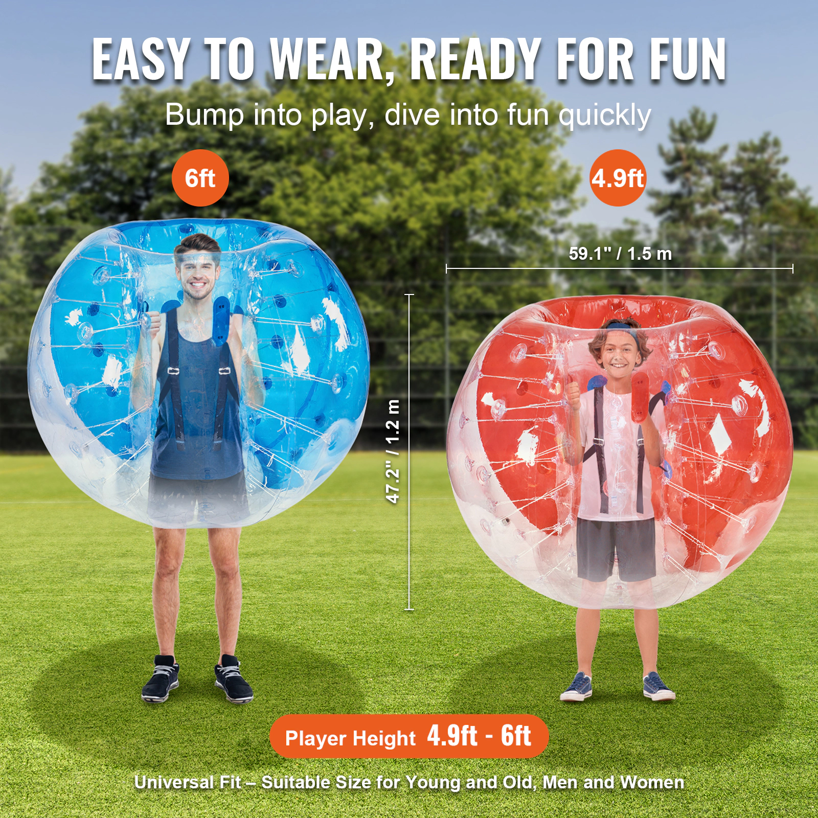 HONGGE 5 Ft Inflatable Bumper Balls 2-Pack, PVC Body Zorb Balls for Teens & Adults, Outdoor Bumping Games