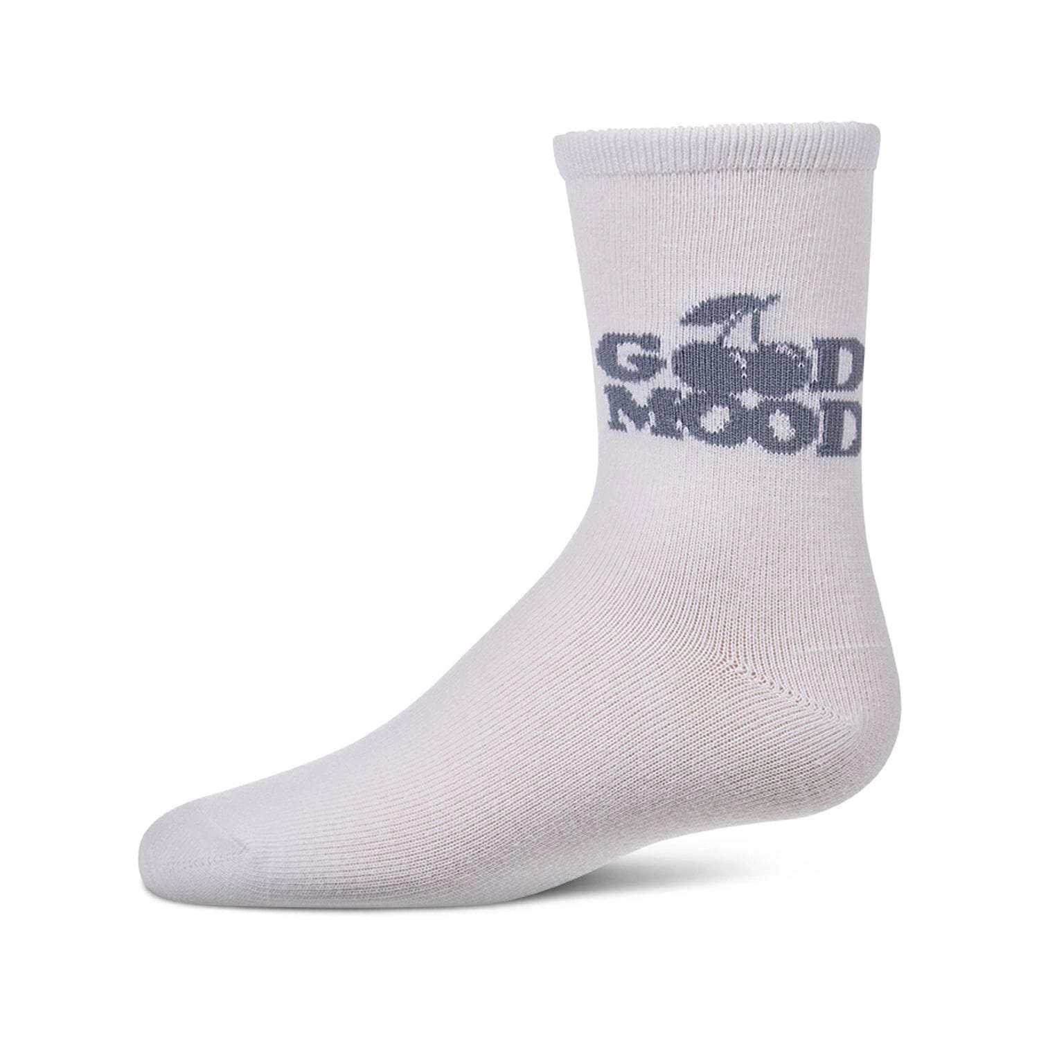 Memoi Girls "Good Mood" Cotton-Rich Fine-Gauge Novelty Crew Sock