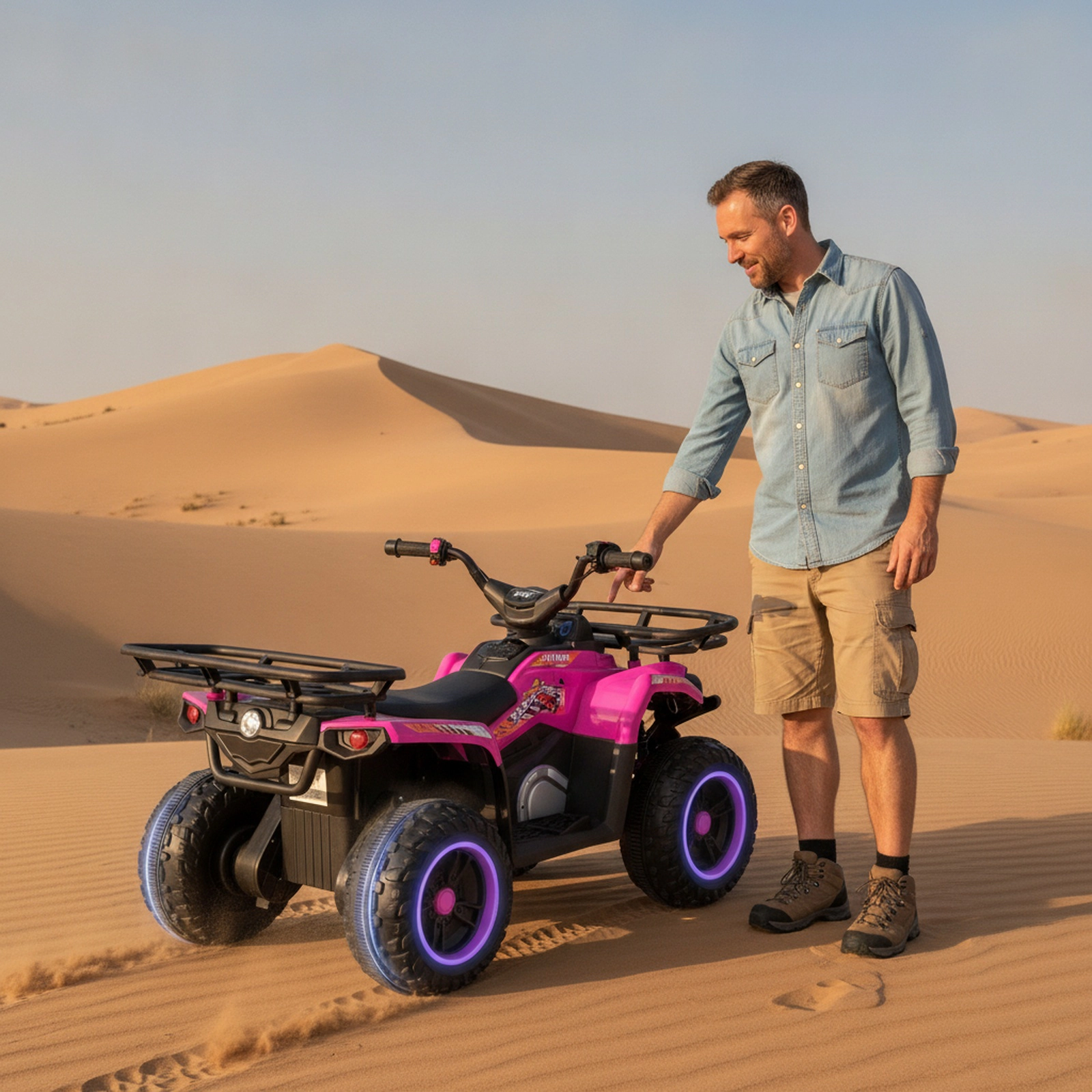 24V Kids Electric Ride On Quad 30-Degree Climbing Ability LED Headlights Gear Shifter Storage SD USB Ages 3+ Pink ATV