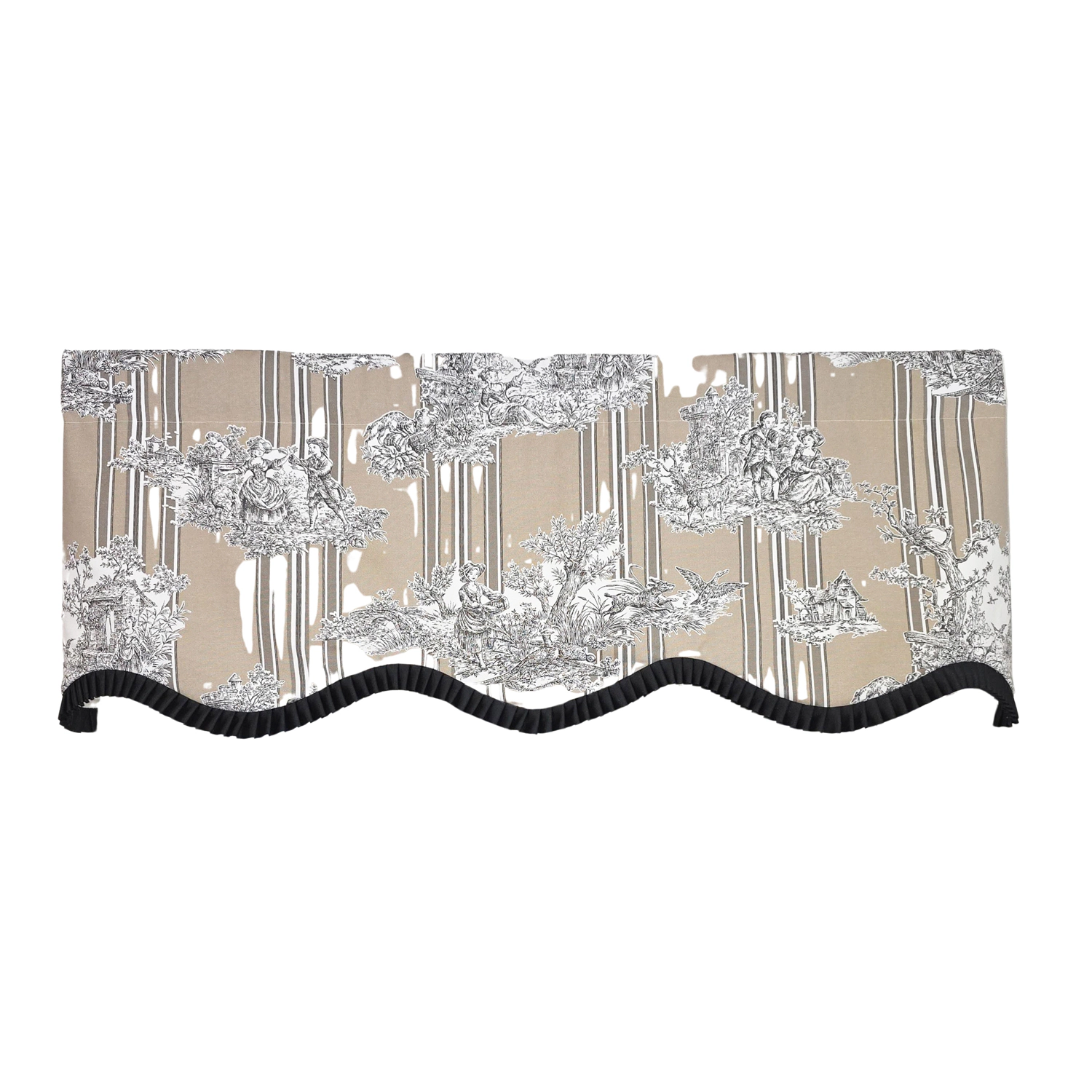 RLF Home Caceres Stripe Trimmed Cornice Window Valance 100% Cotton Lined Rod Pocket 50" x 17" Beige