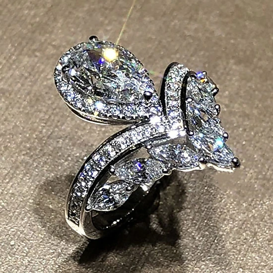 Wardrobe Whimsy Womens Pear Cut Halo Cubic Zirconia Ring Marquise ...