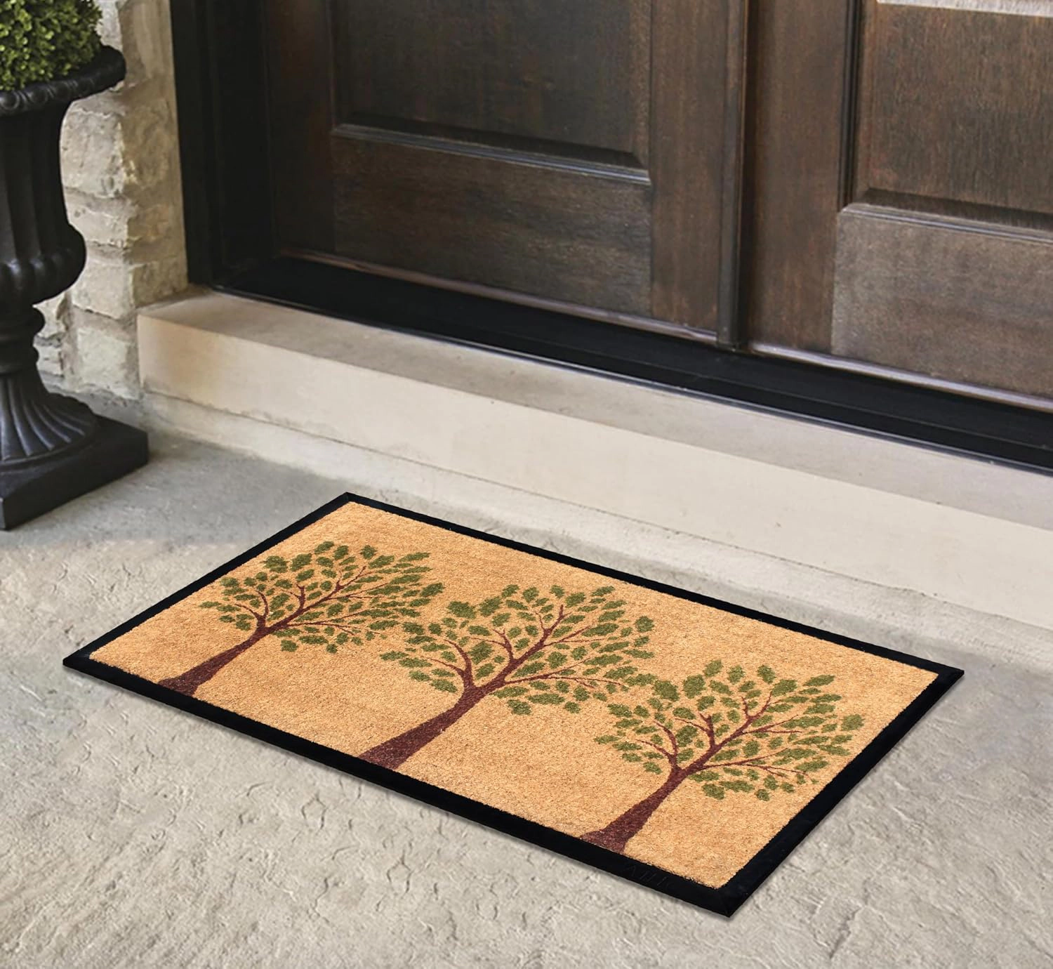 A1 Home Collections Door Mat 24x48 Inches Heavy Duty Non-Slip Rubber-Backed Green Three Tree