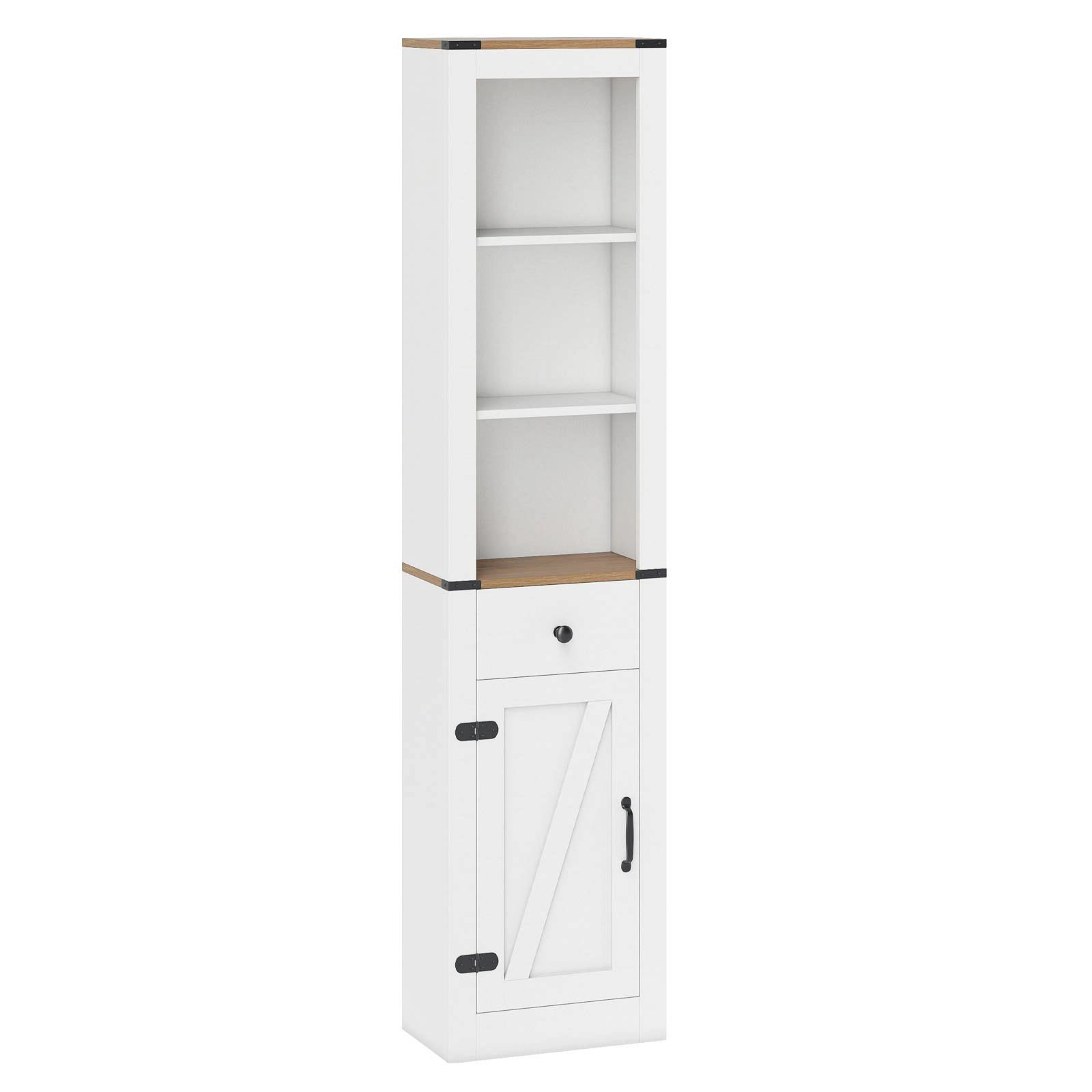 Slickblue Tall Bathroom Storage Cabinet White Natural MDF Barn Door Accent Adjustable Shelf