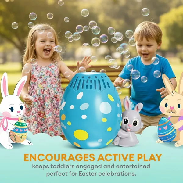 Sperric Easter Egg Bubble Maker Machine, Bunny Automatic Bubble Toy, Battery Operated Outdoor Bubble Blower for Kids 3+