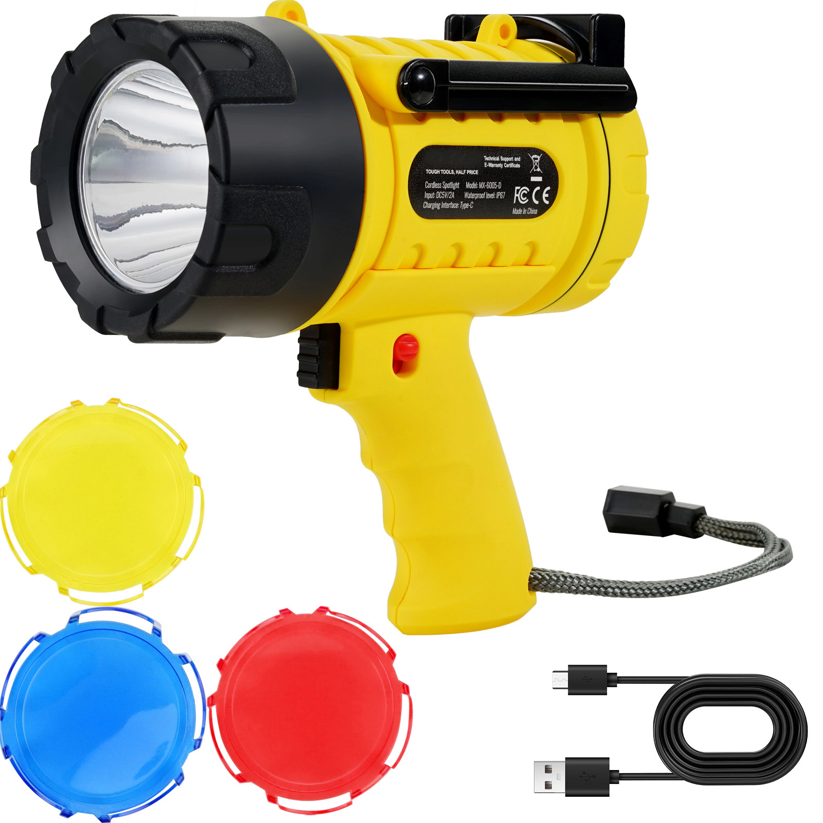 HONGGE Rechargeable Spotlight Flashlight, Lumens, IP67 Waterproof Handheld LED Spot Light