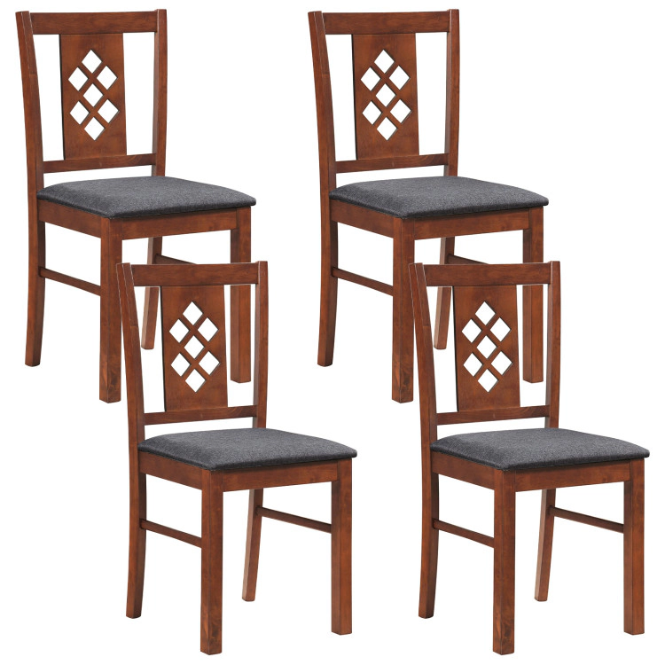 SUGIFT Cherry Linen Style Upholstered Diamond Lattice Back Wood Frames Set of 4 Kitchen Chairs